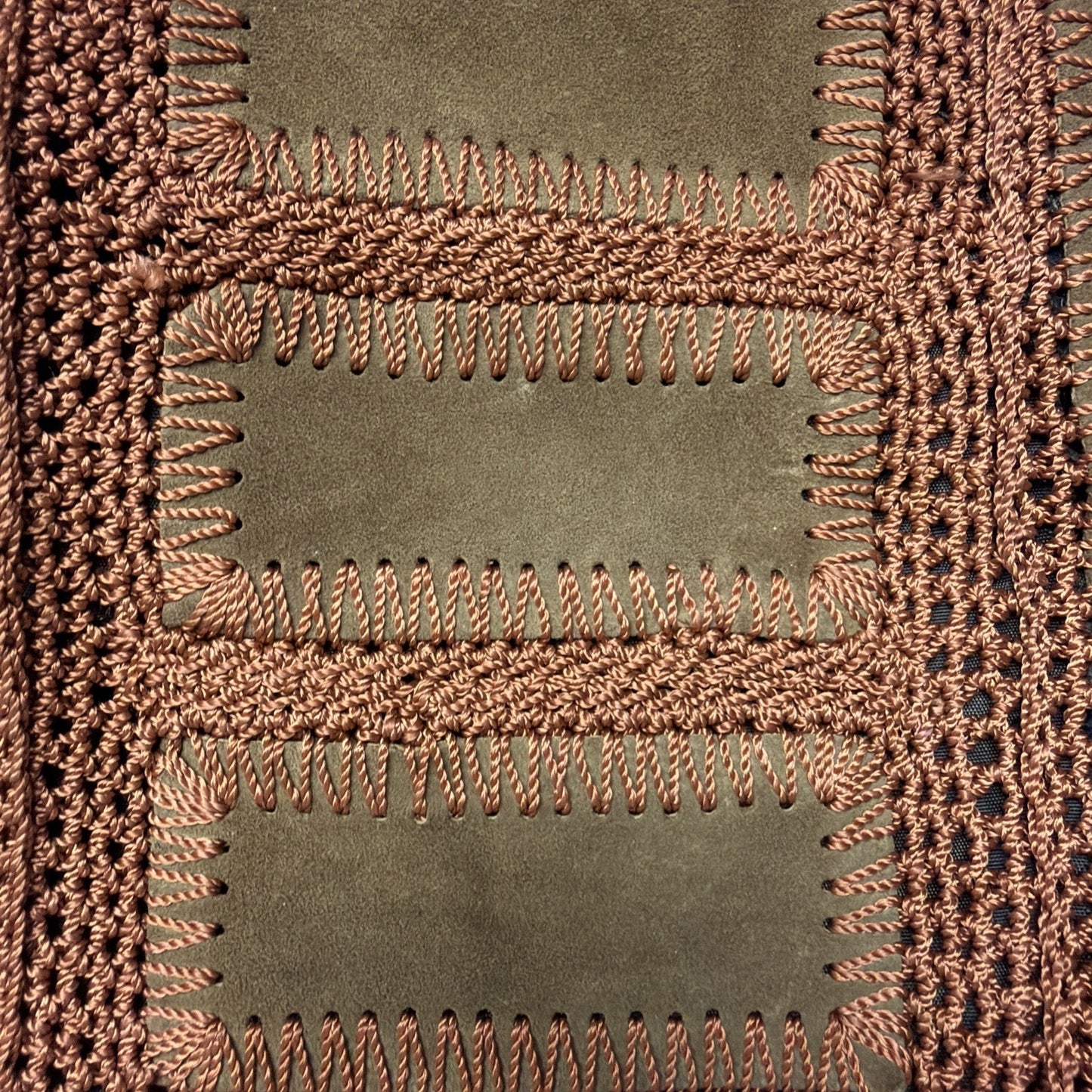 Vintage Solar Ltd Italy Brown Suede Leather Crochet Patchwork Purse As Is