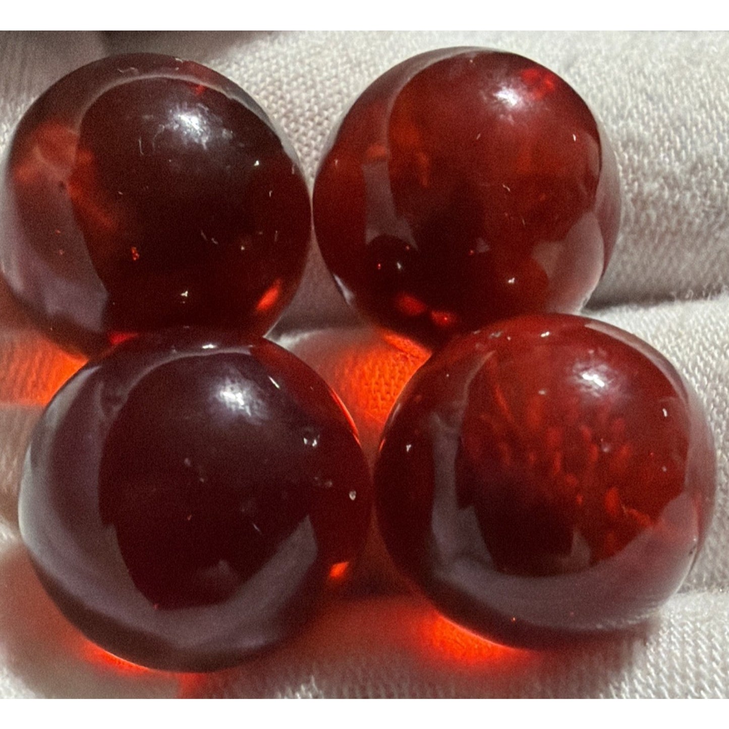 Vintage Lot of 4 Clear Ruby Red Cadmium Slag Glass Marbles UV Reactive As Is