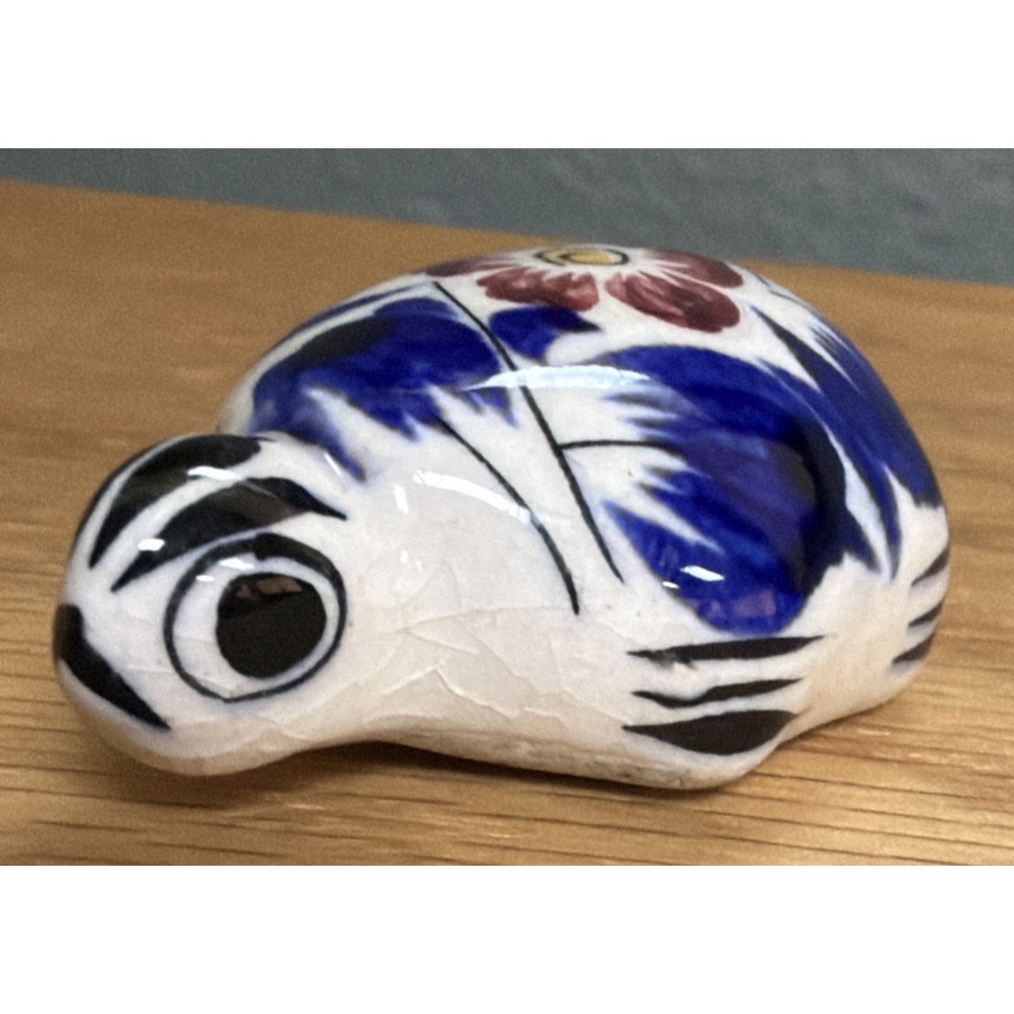 Vtg Mexican Tonala Pottery Mini Turtle Hand Painted Glazed Floral Signed As Is