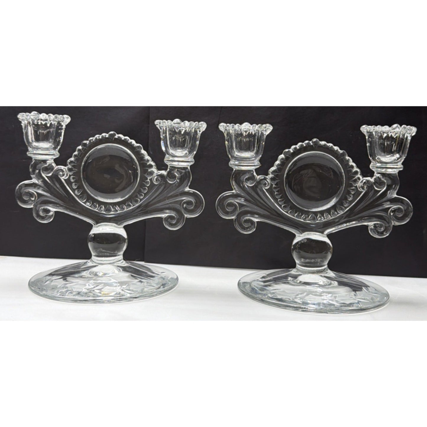 Vtg Lot of 2 Paden City Glass #555 Vermillion Mr B Candle Stick Holders Pillar