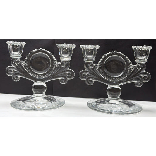 Vtg Lot of 2 Paden City Glass #555 Vermillion Mr B Candle Stick Holders Pillar