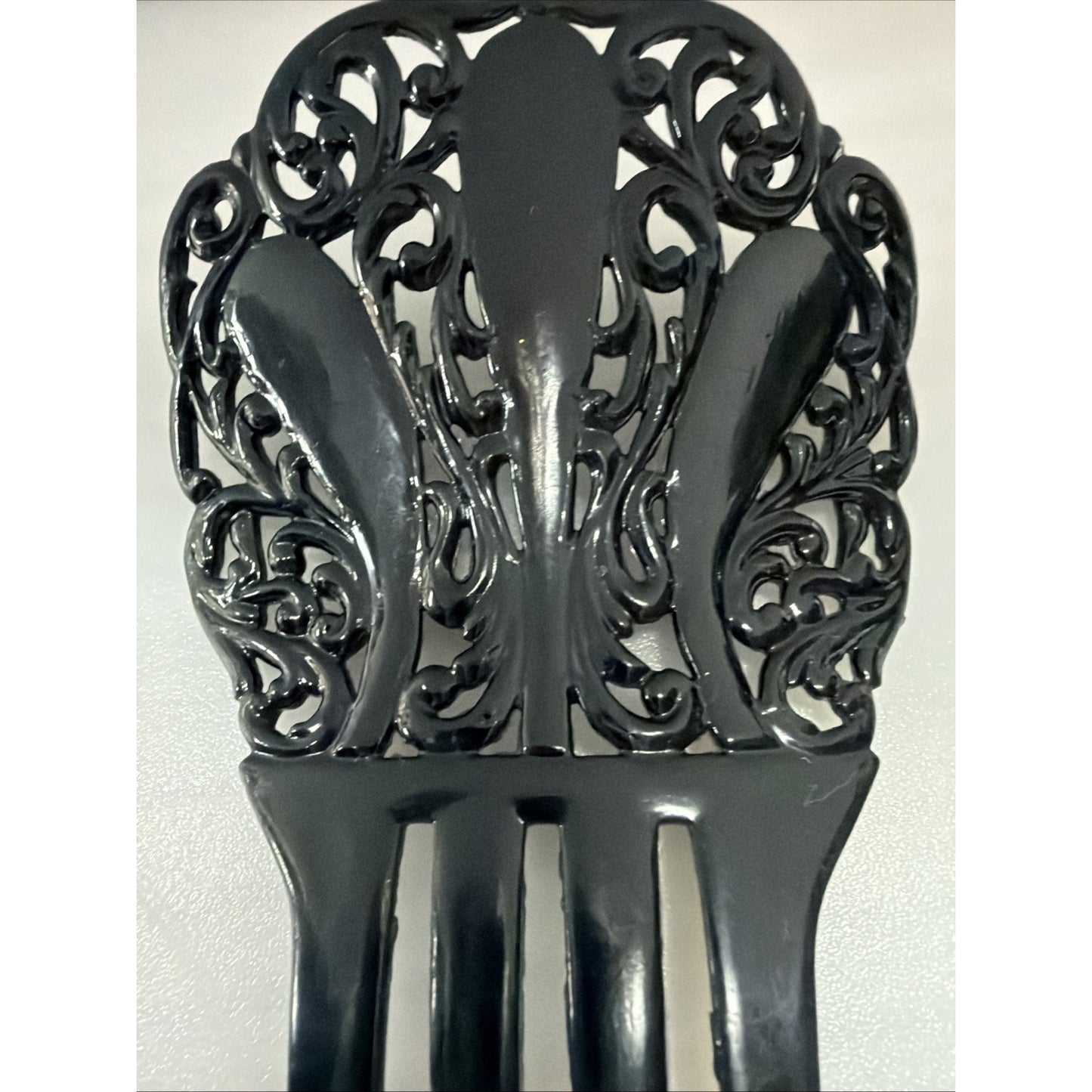 Art Deco Black Mantilla Hair Comb Celluloid Ornate Spanish Style