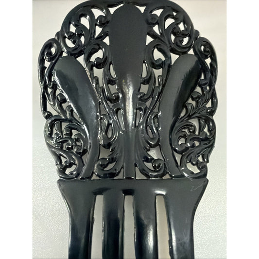 Art Deco Black Mantilla Hair Comb Celluloid Ornate Spanish Style