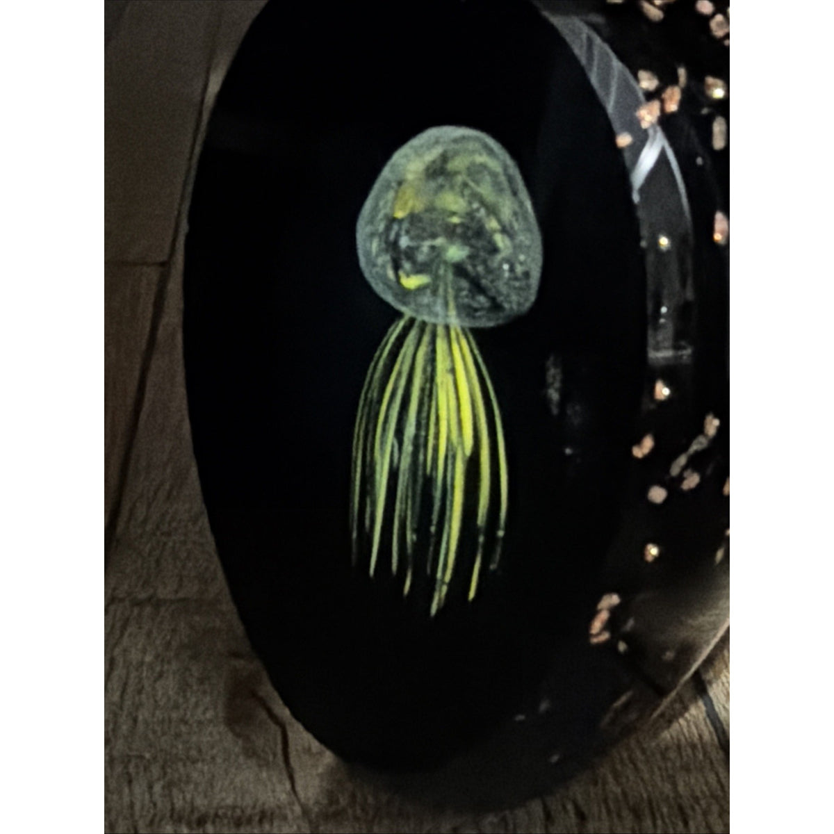 Vtg Black Glass Window Paperweight Aventurine Goldstone Jellyfish UV Reactive