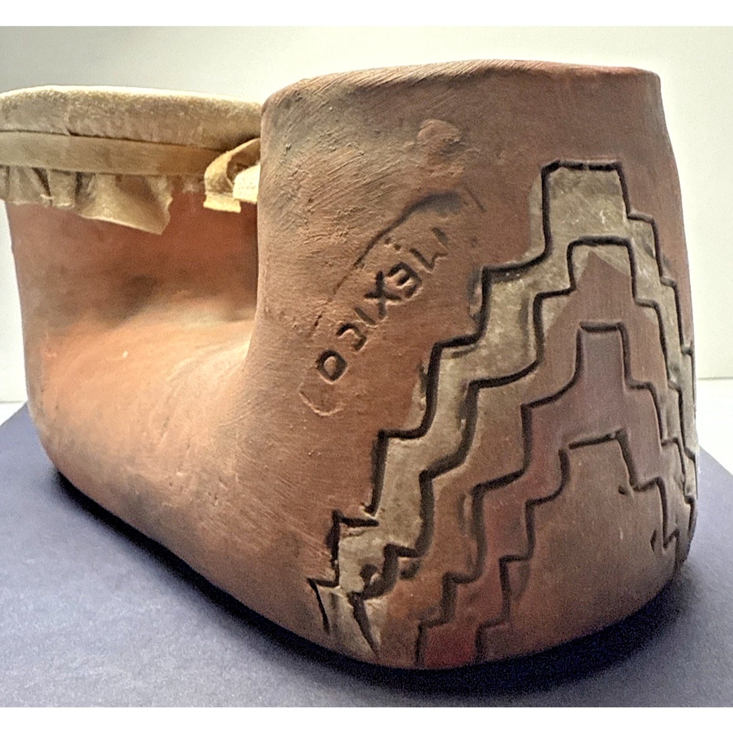 Vintage Mayan Aztec Folk Art Terracotta Clay Water Drum Figural Hide