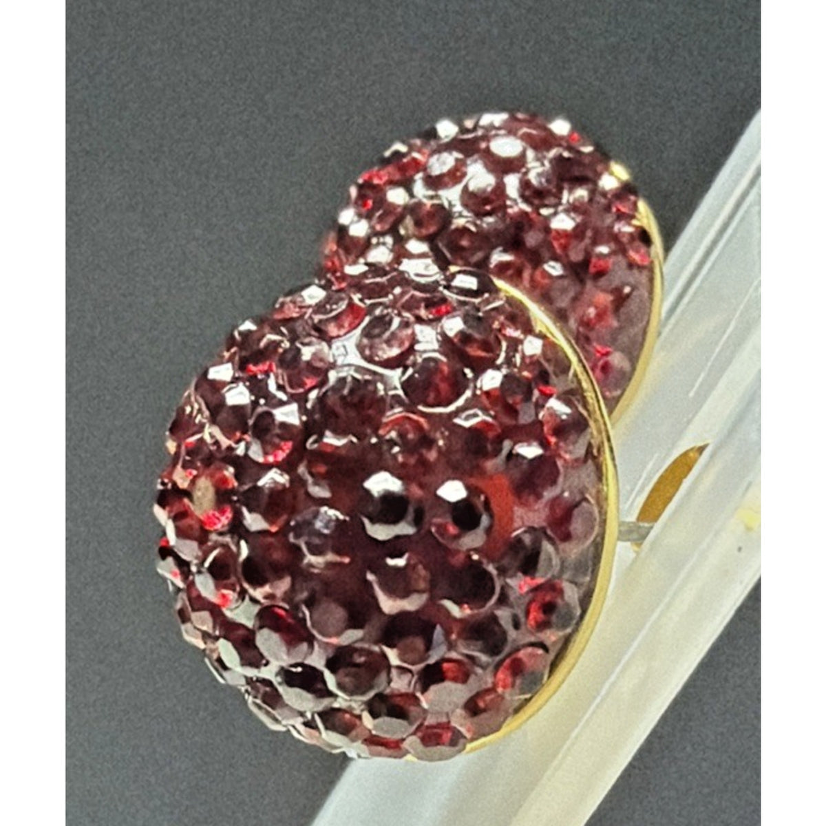 J Crew Pave Crystal Ruby Red Rhinestone Ball Stud Chunky Dome Earrings Gold Tone