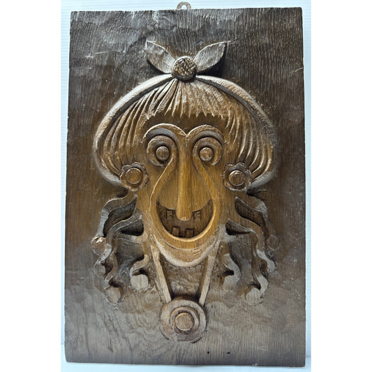 Vintage South Pacific Tribal Art Hand Carved Wood Plaque Mask Face As-Is