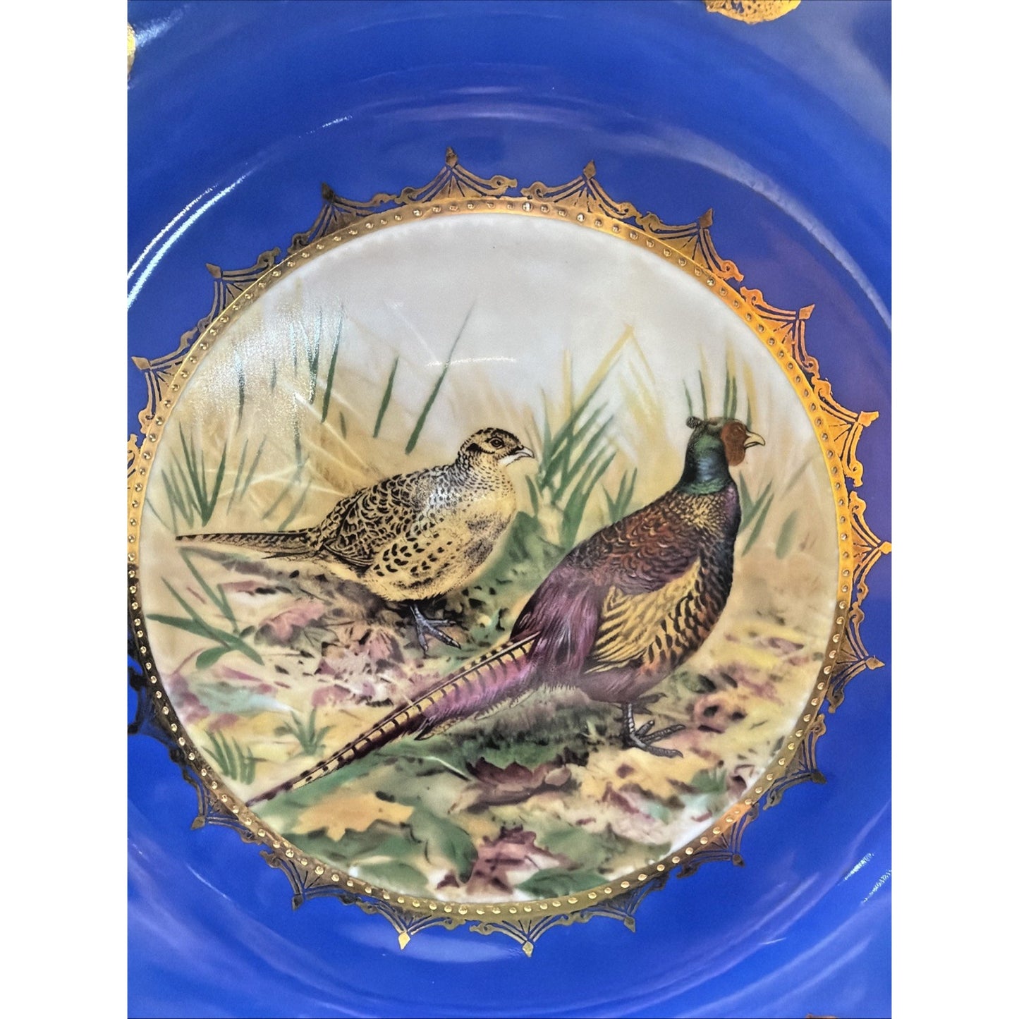 Vintage STW Bavaria Game Plate Cobalt Blue Pheasants Gold Gilt Trim Ornate