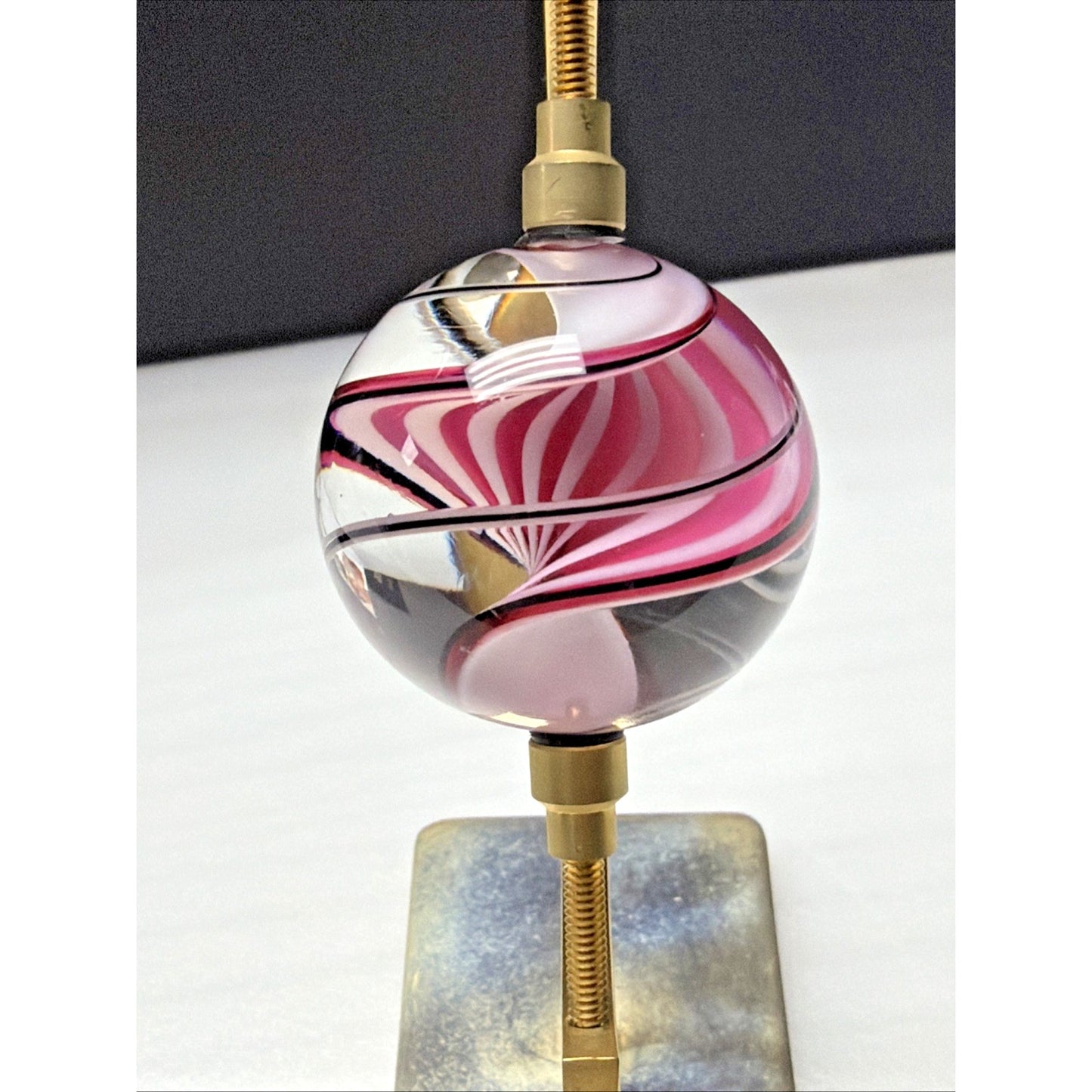 Steve Maslach Art Glass Marble Spiral Lattice Gold Plated Caliper Display As Is