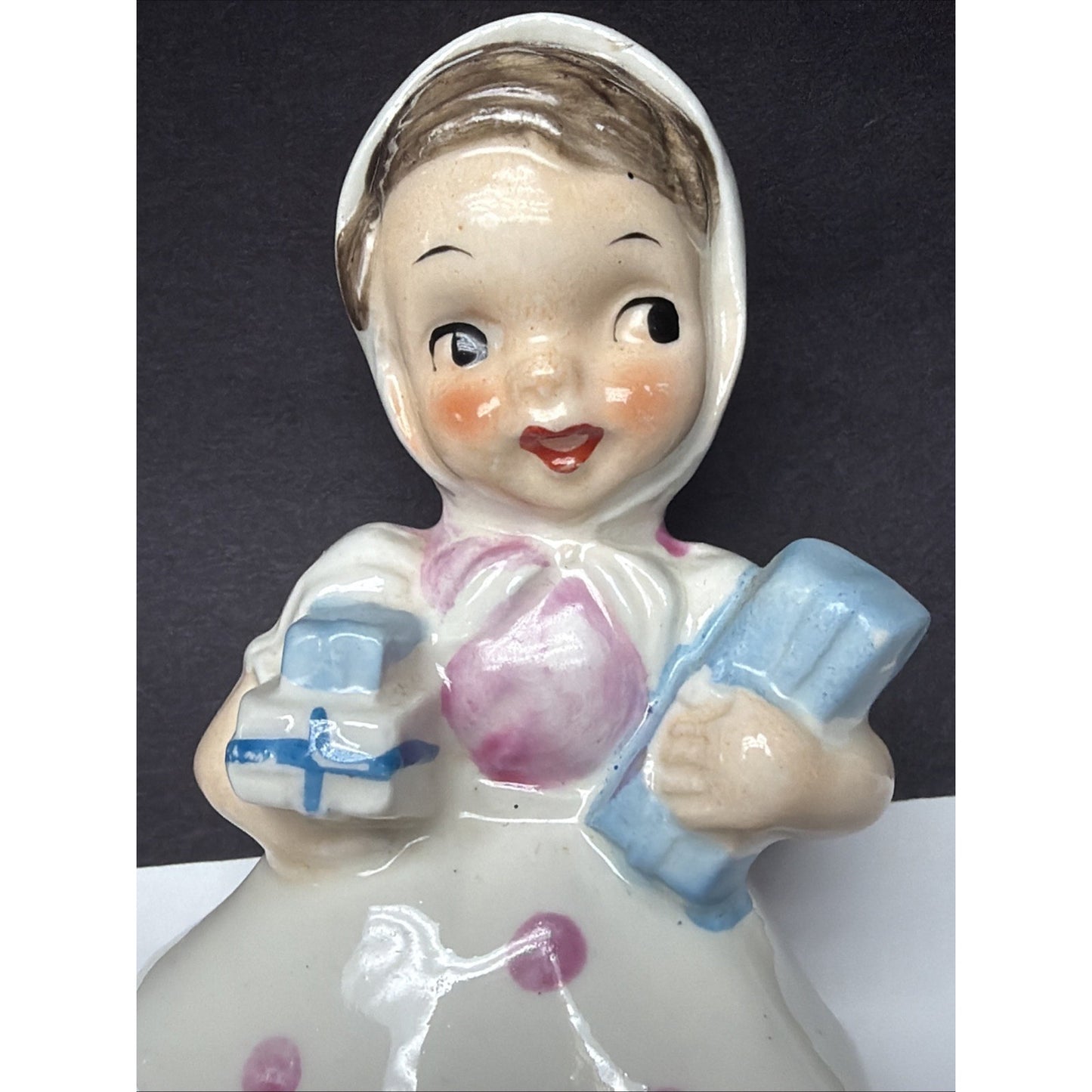 Vtg Ucagco Little Kerchief Girl Porcelain Figurine Presents Gifts Japan AS-IS