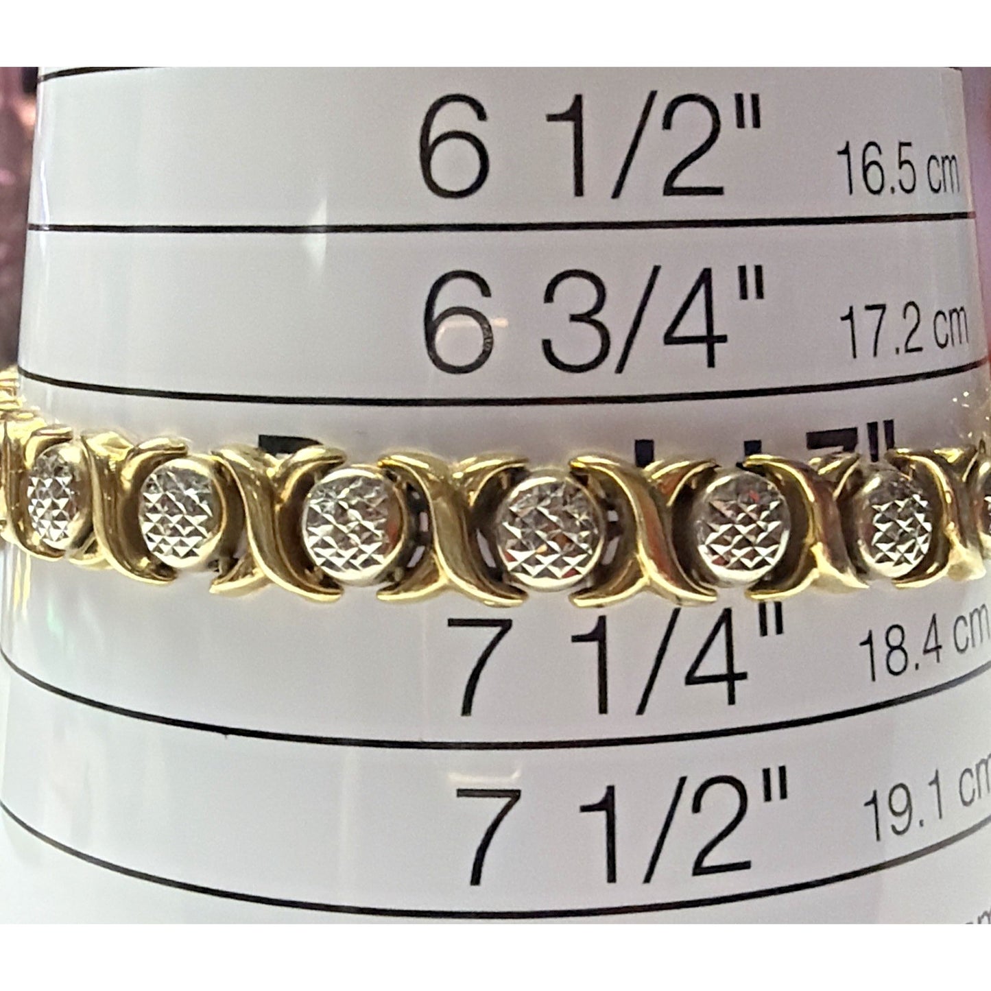 14k Yellow White Gold Diamond Cut XO Link Bracelet Stampato Turkey 9.92 grams