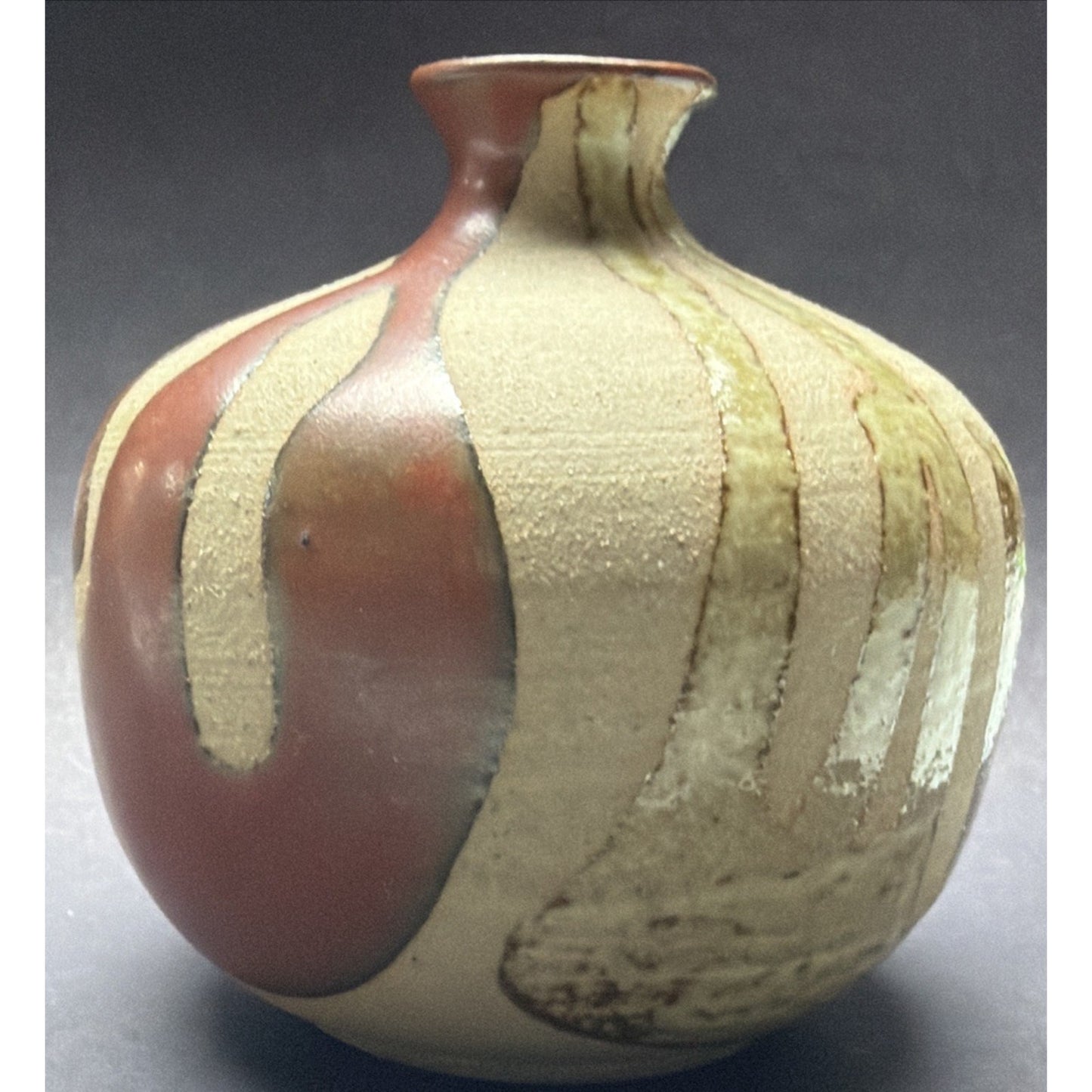 Mid Century OMC Japan Pottery Weed Pot Vase Mini Glazed Abstract Stripes