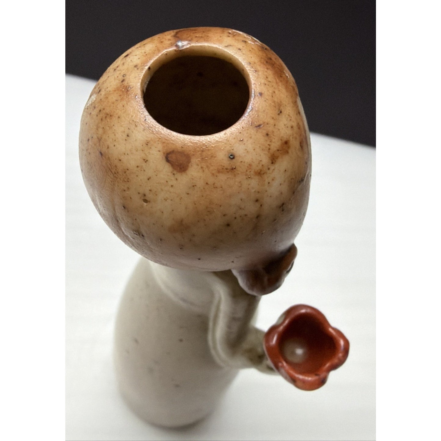 Vtg Uctci Pottery Stoneware Figurine Candle Holder Woman Girl Red Bell Flower
