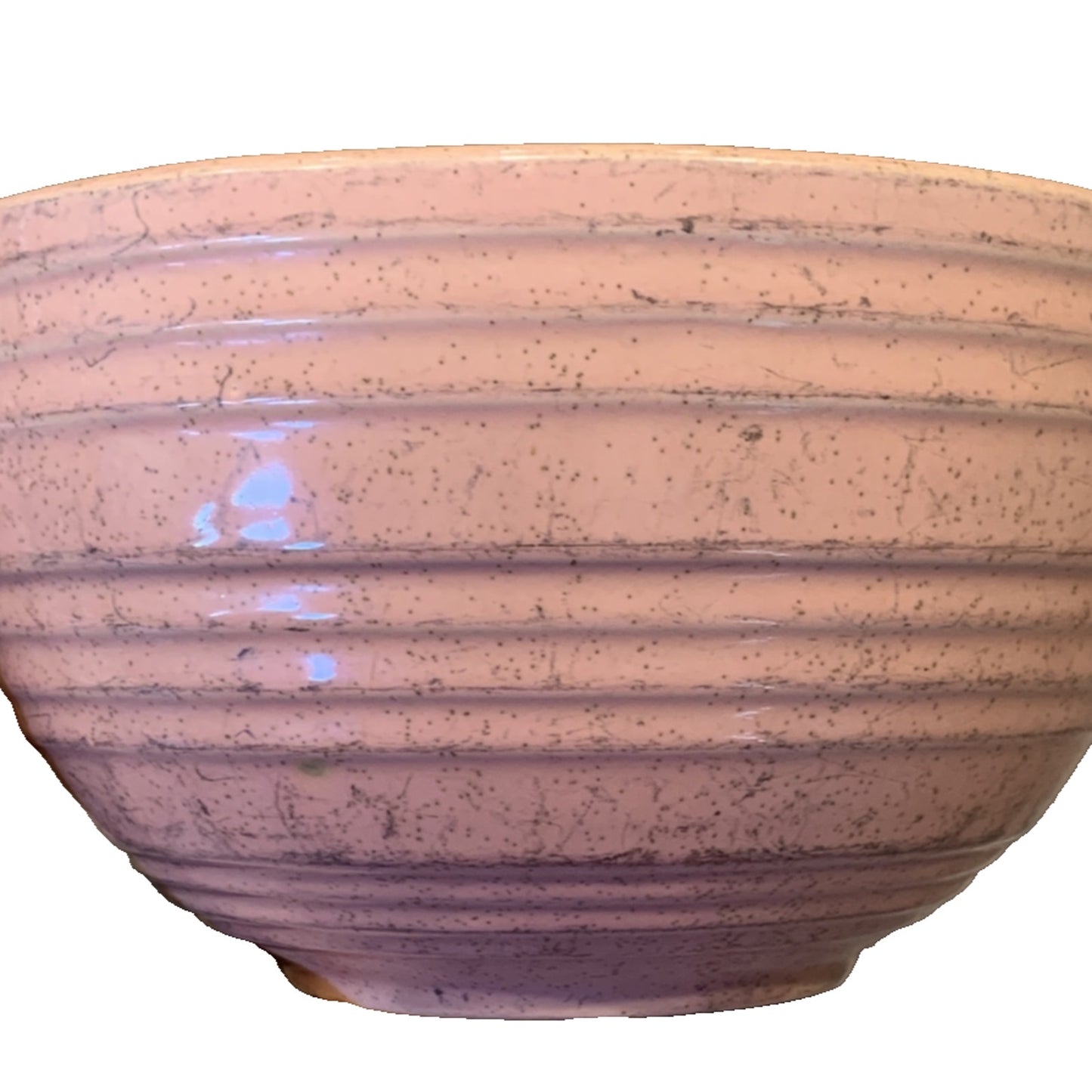 Vtg McCoy Pottery Pink Mixing Bowl Speckled Ribbed Beehive As Is
