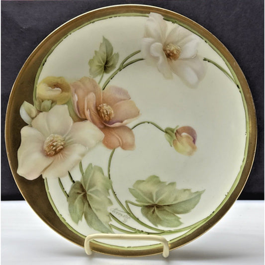 Old RS Prussia Germany Hand Painted Cabinet Plate Gold Floral Signed