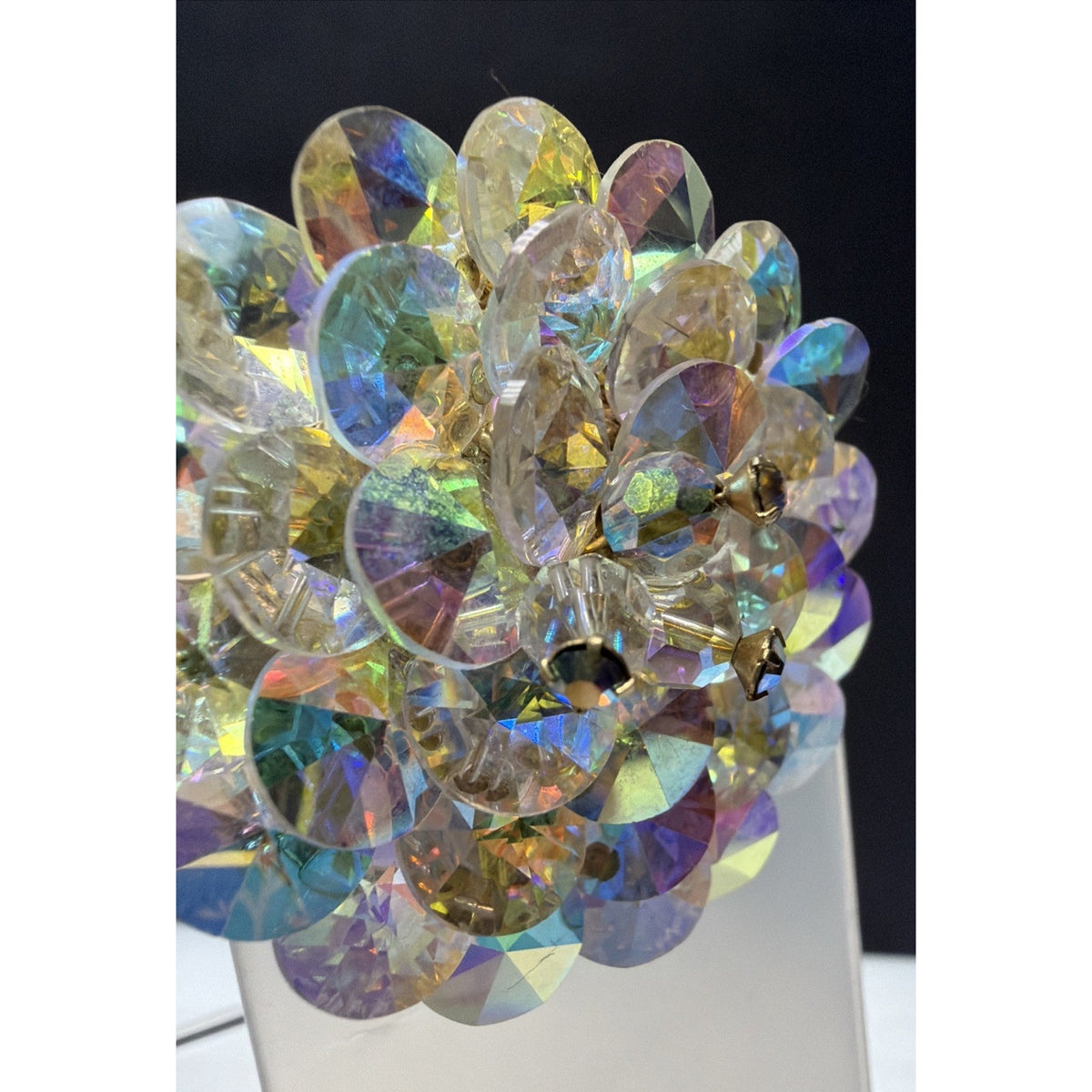 Vintage AB Crystal Faceted Rhinestone Brooch Rivoli Beaded