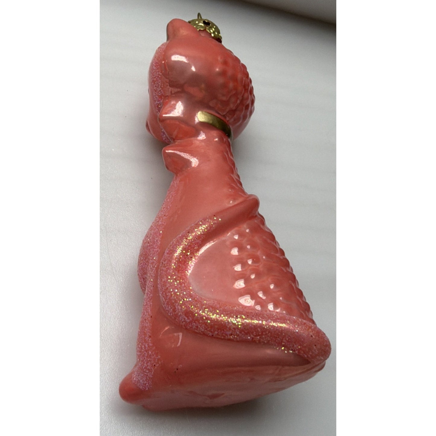 MCM Cody Foster Kitschy Kitten Glass Cat Ornament Coral Glitter