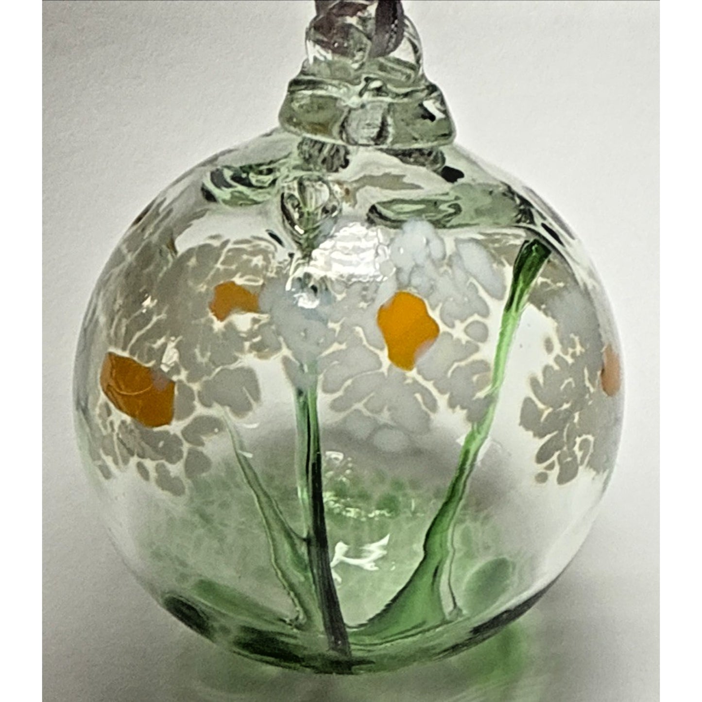 Kitras Glass Blown Long Stem Daisy Flower Blossom Ball Hanging Ornament Orb