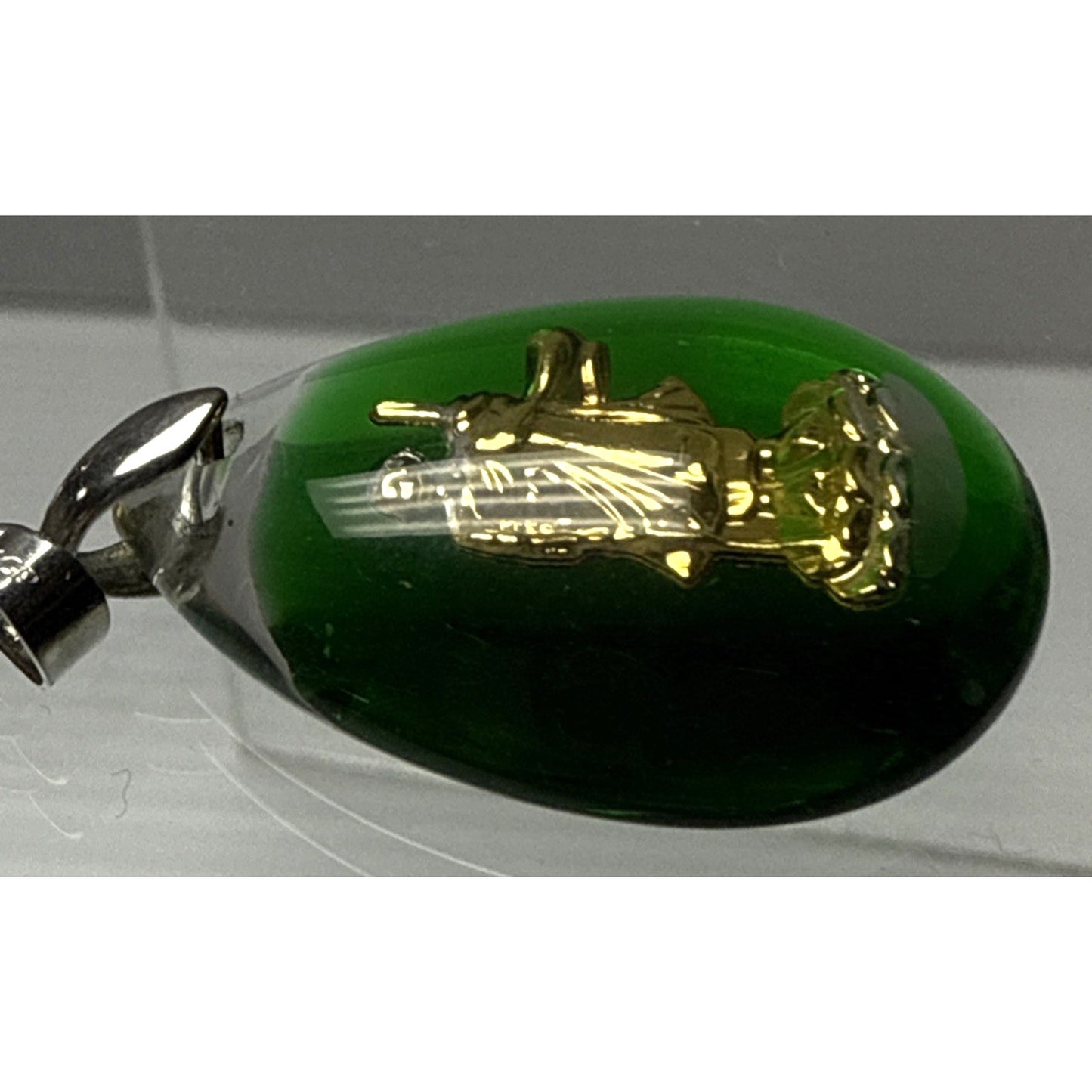 Vintage Green Lucite Resin Encased Gold Buddha 18k GP Amulet Pendant As-Is