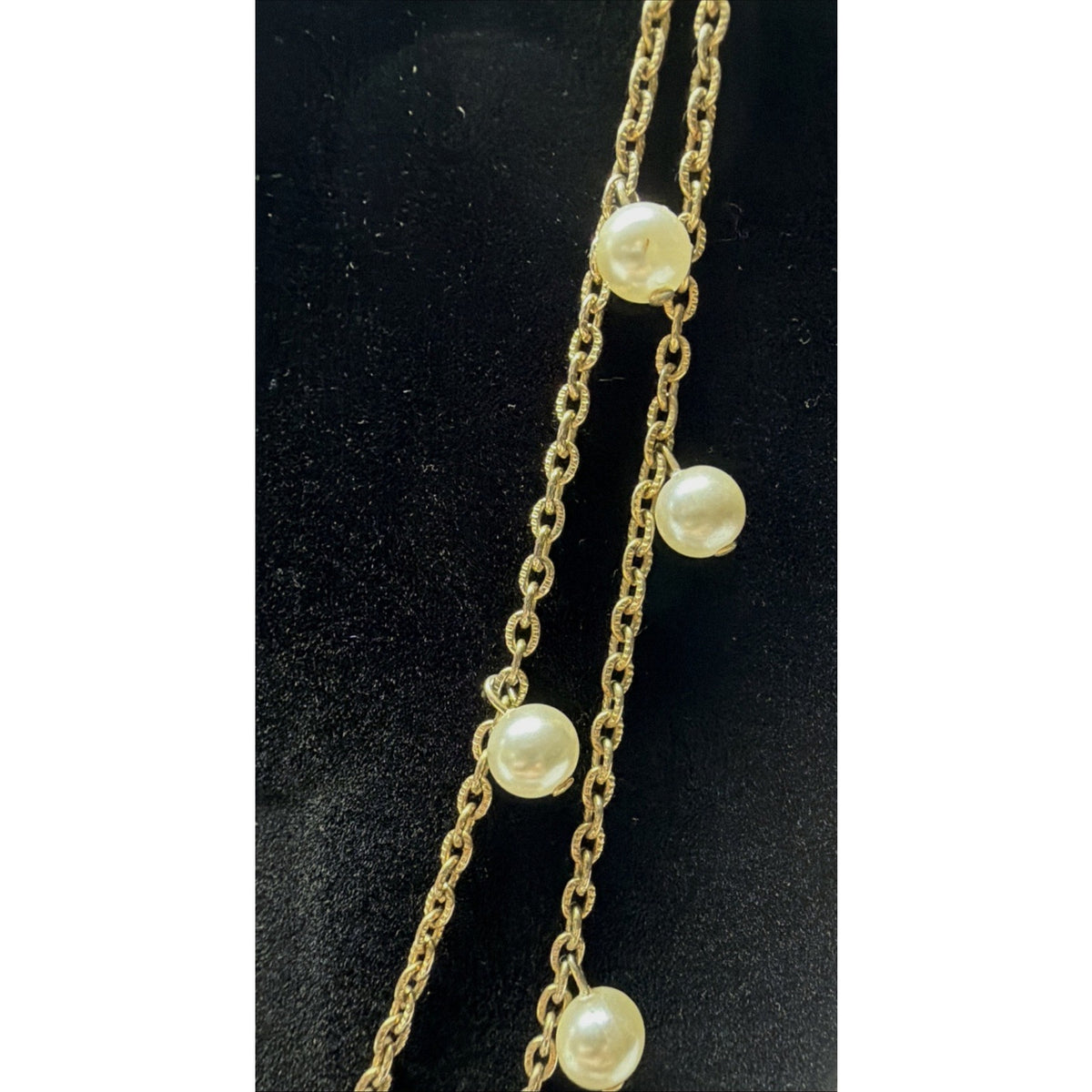 Vintage Tammey Jewels Faux Pearl Drop Necklace Gold Tone Metal Signed Oval Link