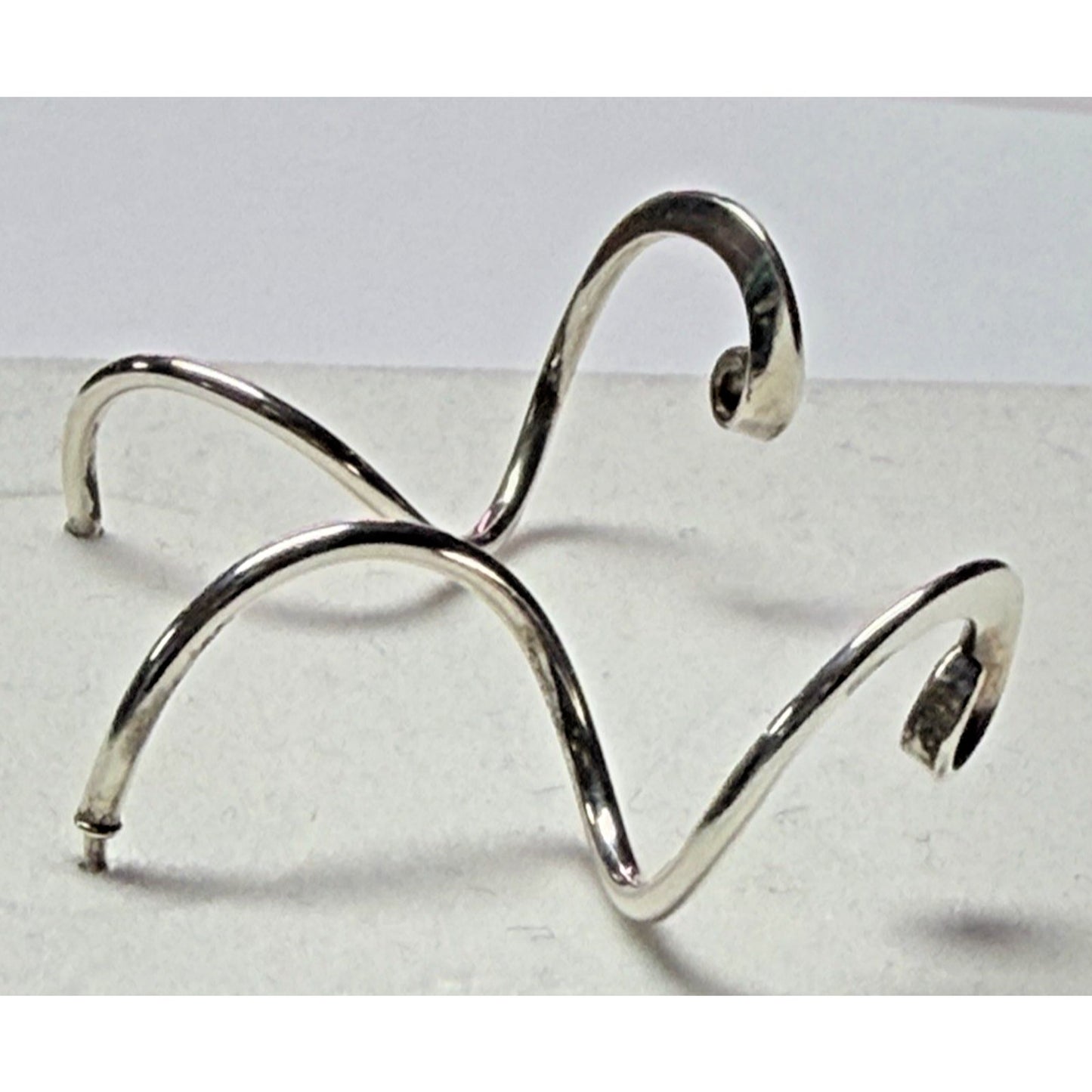 Modernist Sterling Silver Spiral Ribbon Earrings Dangle Snake Coil Stud Post