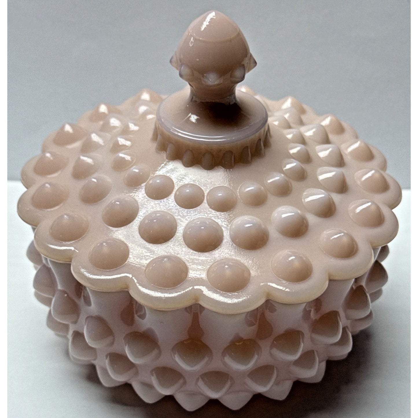 Rare Fenton Pastel Pink Rose Milk Glass Hobnail Candy Dish Powder Jar Lid As-Is