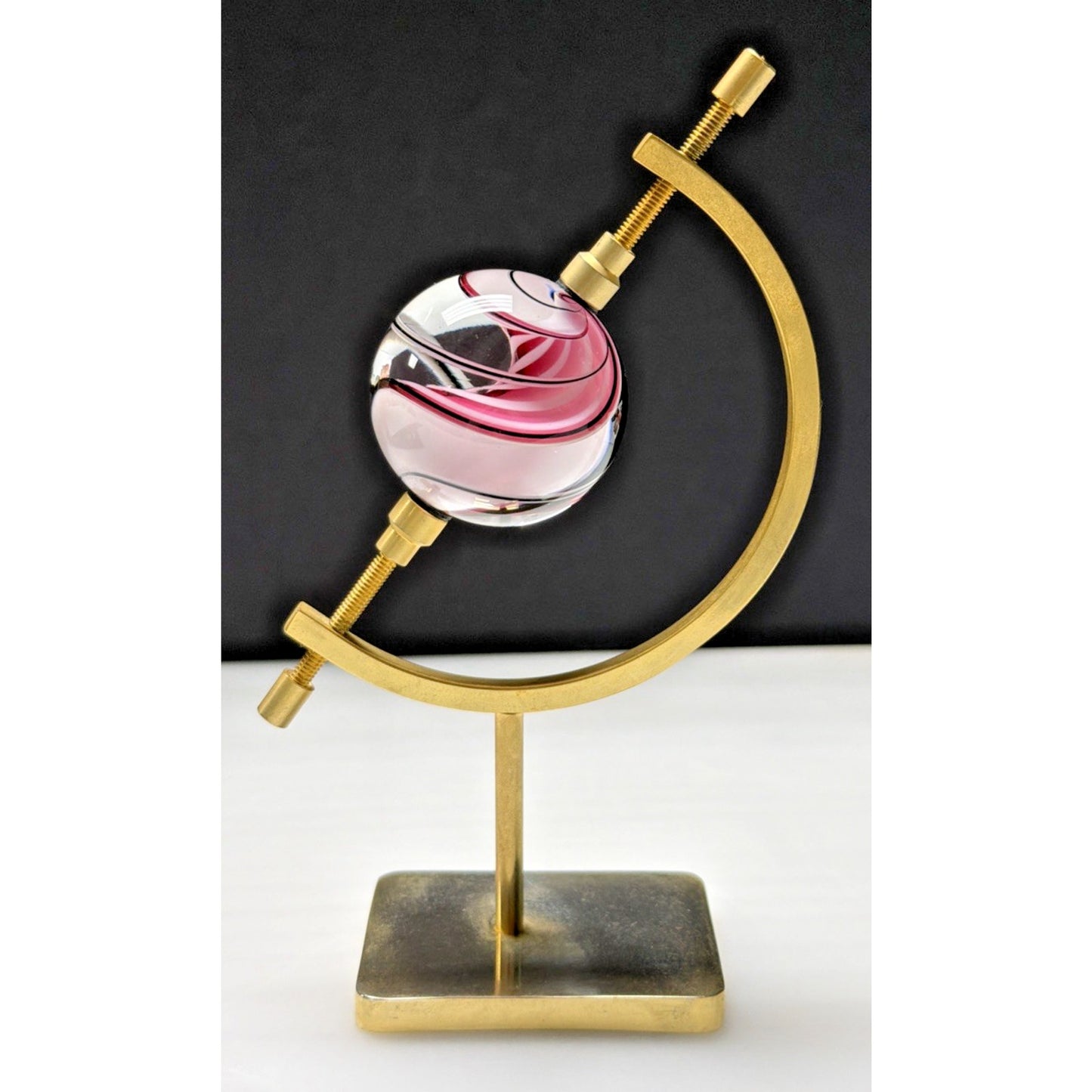 Steve Maslach Art Glass Marble Spiral Lattice Gold Plated Caliper Display As Is