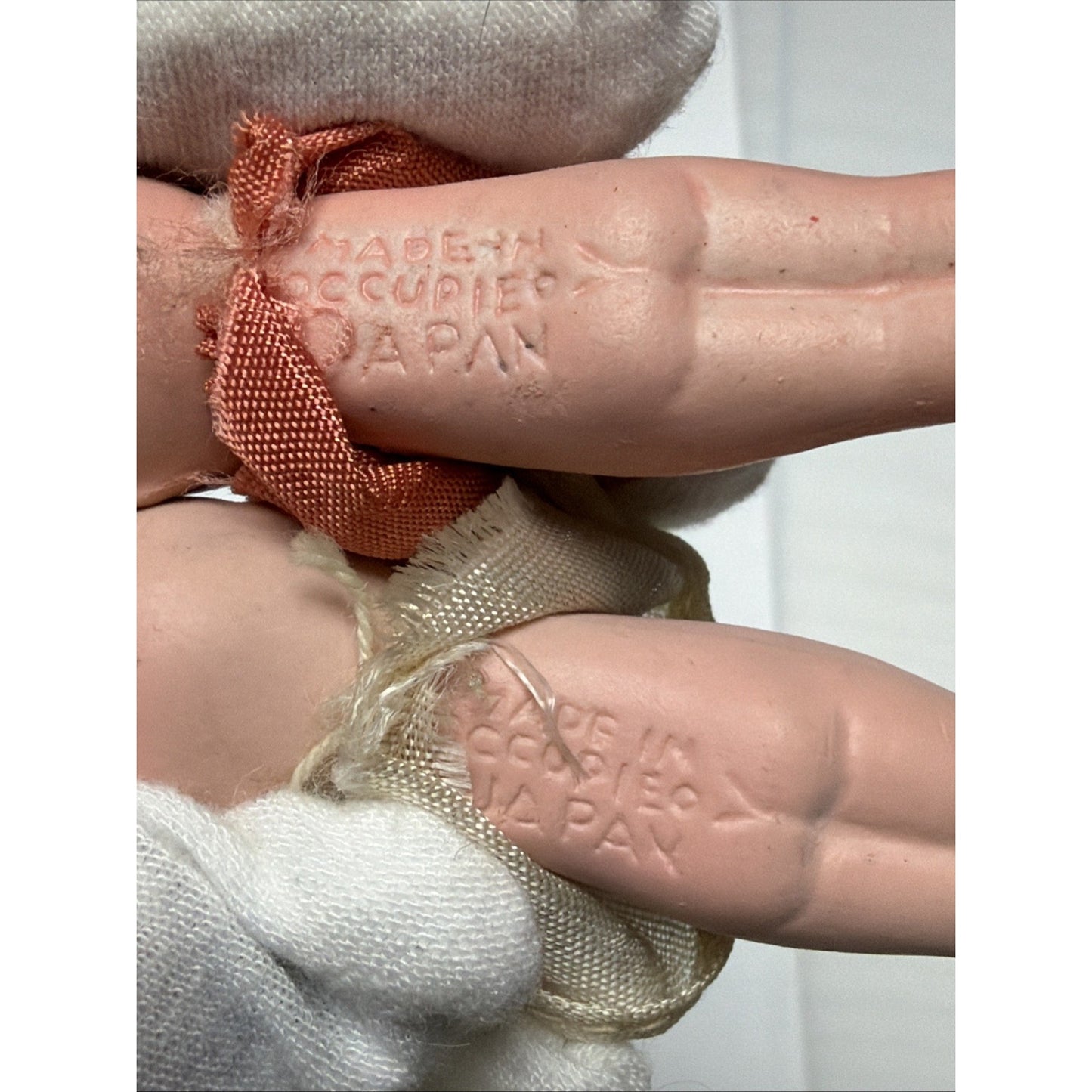 Old Lot of 4 Bisque Porcelain Baby Dolls Miniature Jointed Arms Dresses As Is