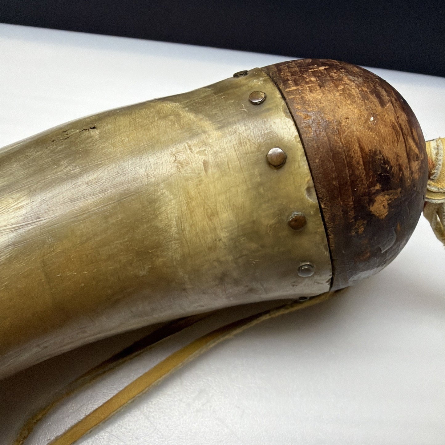 Old Primitive Powder Horn Powder Flask Wood Dome No Plug As Is