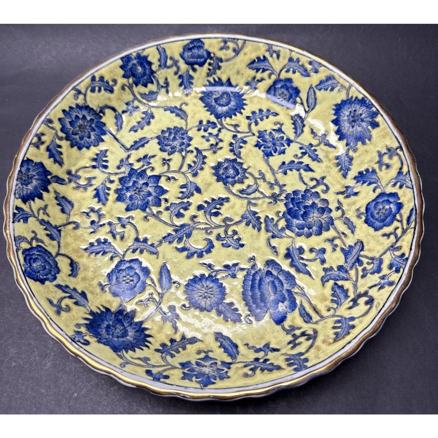 Vtg Yong Sheng Cai Ci Chang Floral Vines Platter Plate Bowl Vines Scrolls As-Is