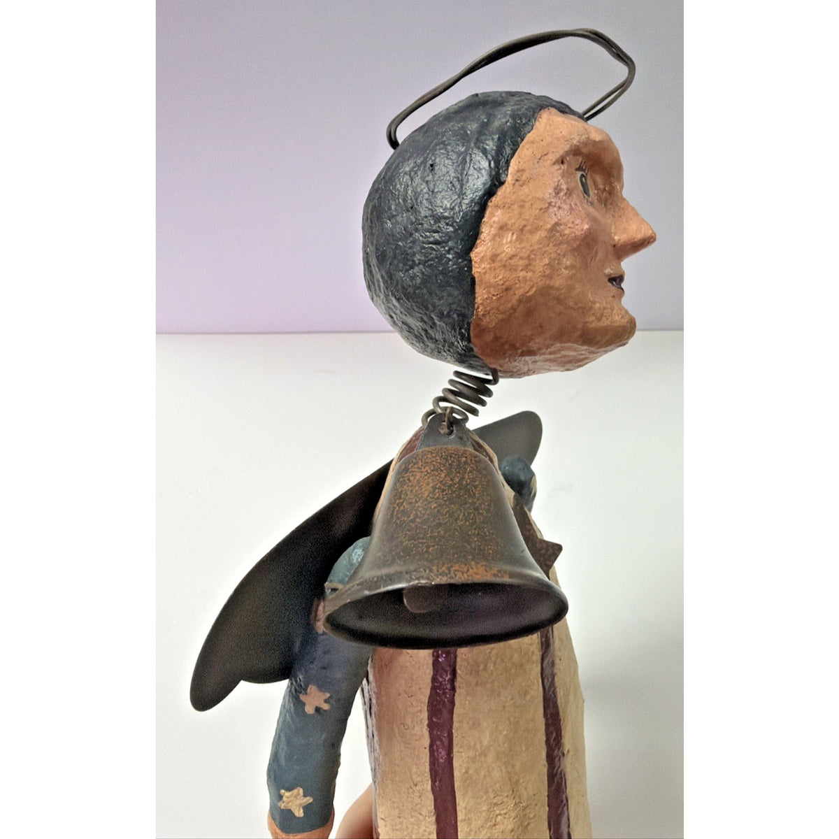 Aunt Stellas Folk Art Americana Liberty Doll Bell Angel Wings Stars Paper Mache