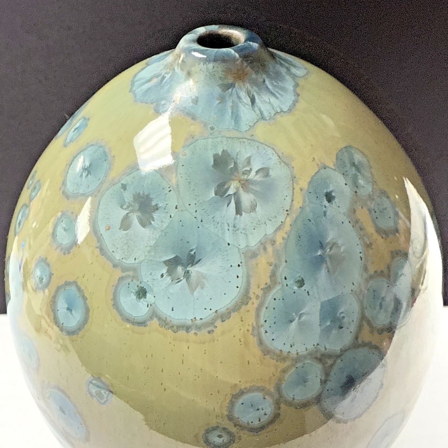 Modern Studio Art Pottery Crystalline Glaze Vase Weed Pot Blue Green As Is