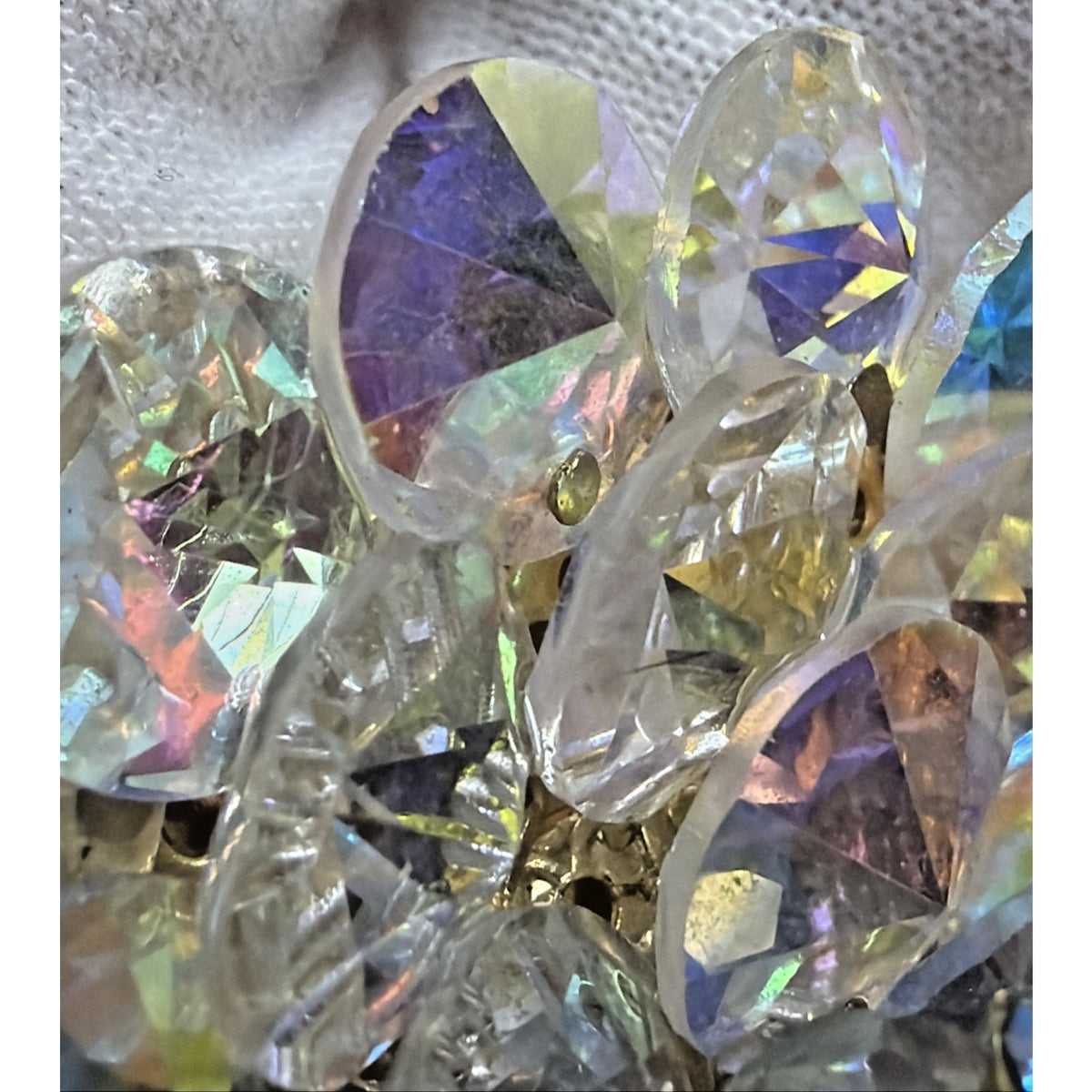 Vintage AB Crystal Faceted Rhinestone Brooch Rivoli Beaded