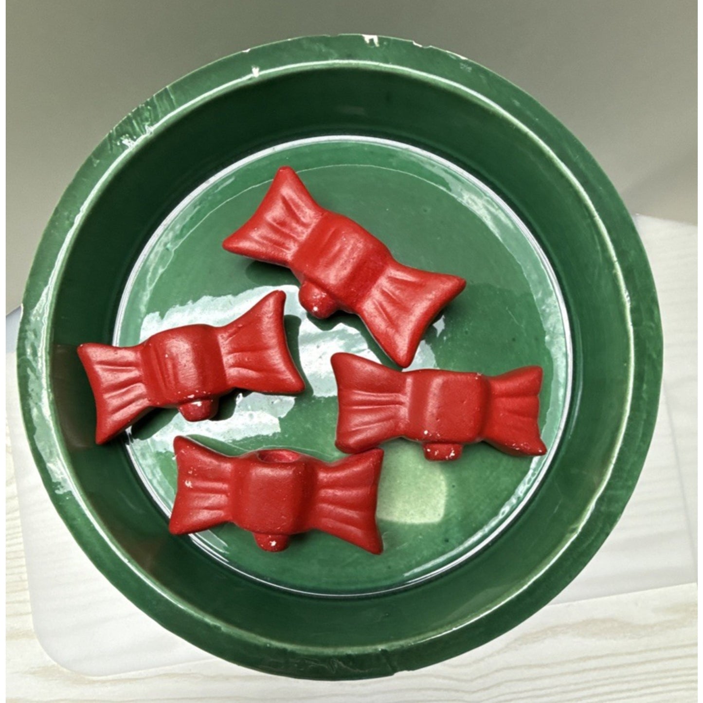 Vintage Marcia Ceramics Large Christmas Tree Red Bow Candle Holders As Is