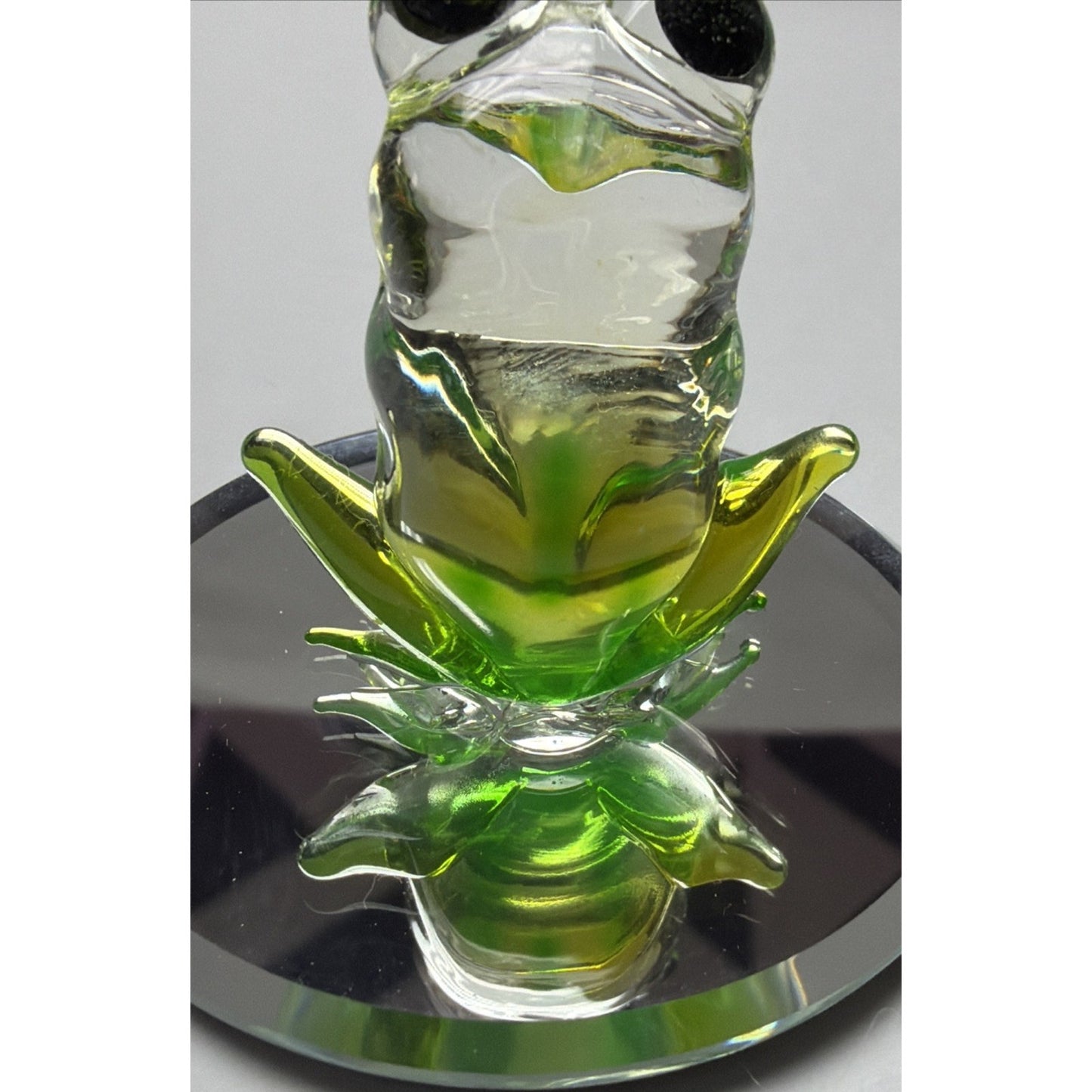 Vintage Glass Baron Green Frog On Mirror Smiling