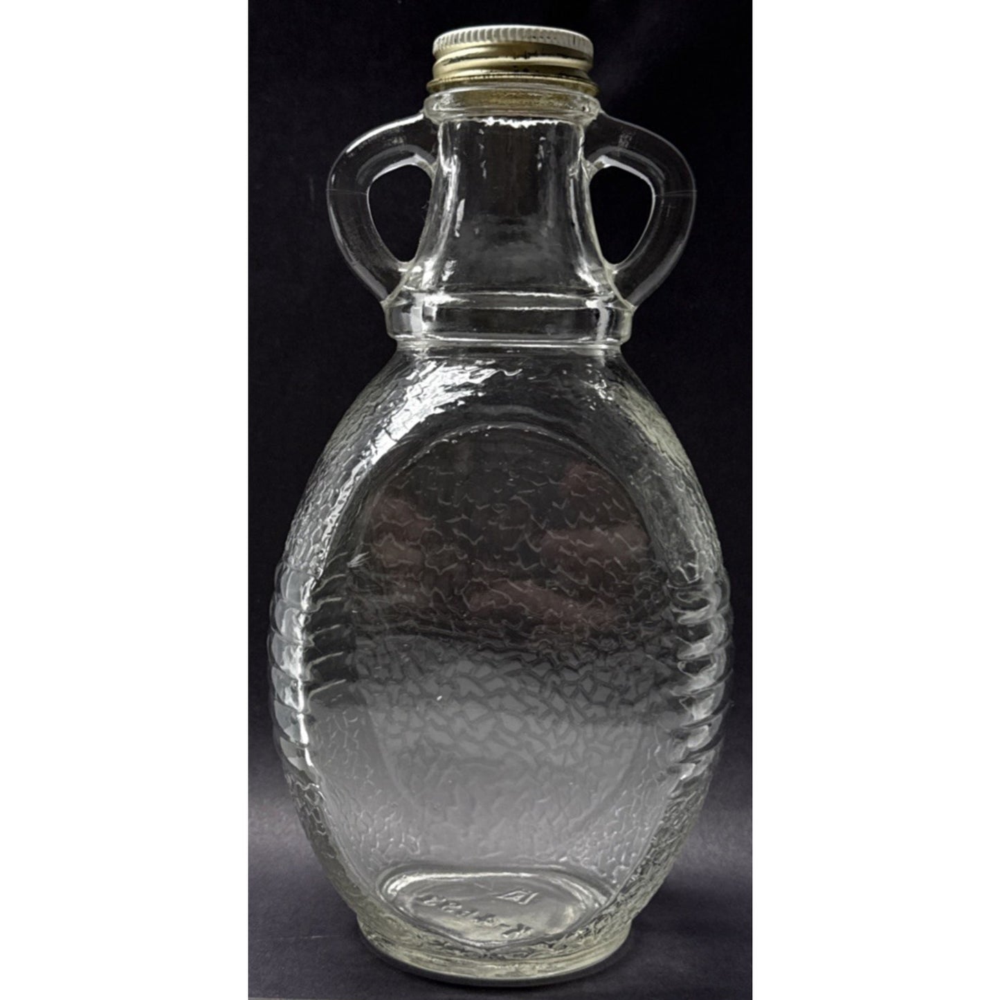 Vtg Hazel Atlas Textured Glass Double Handle Bottle Jar Textured Band 7-K-4693