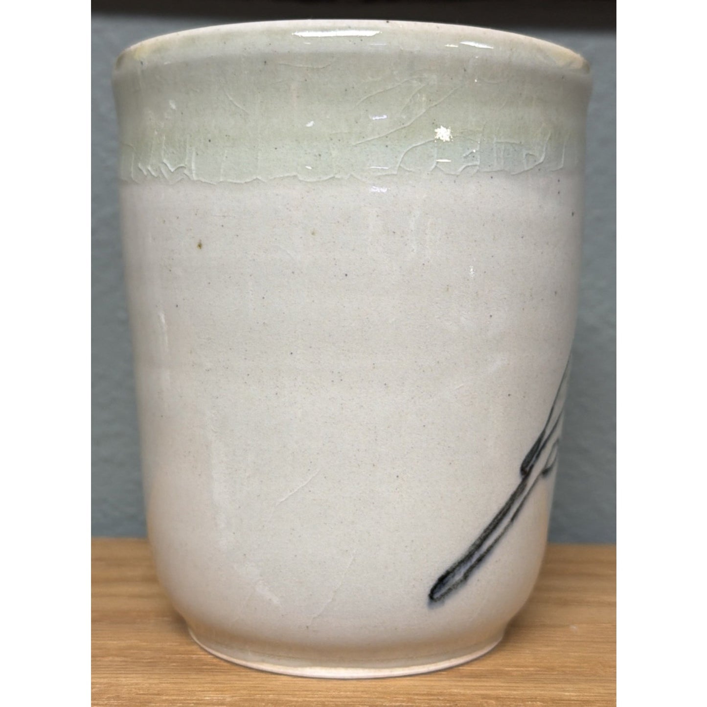 Vtg Studio Art Pottery Mug Drawn Tufted Titmouse Bird Glazed Stoneware Signed