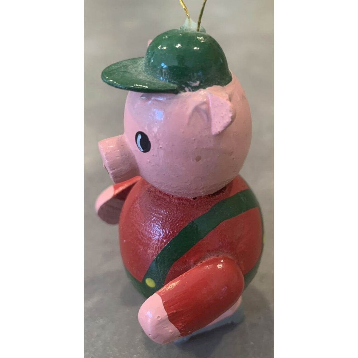 Vintage R Dakin Co Wood Skating Pig Ornament Painted Sticker