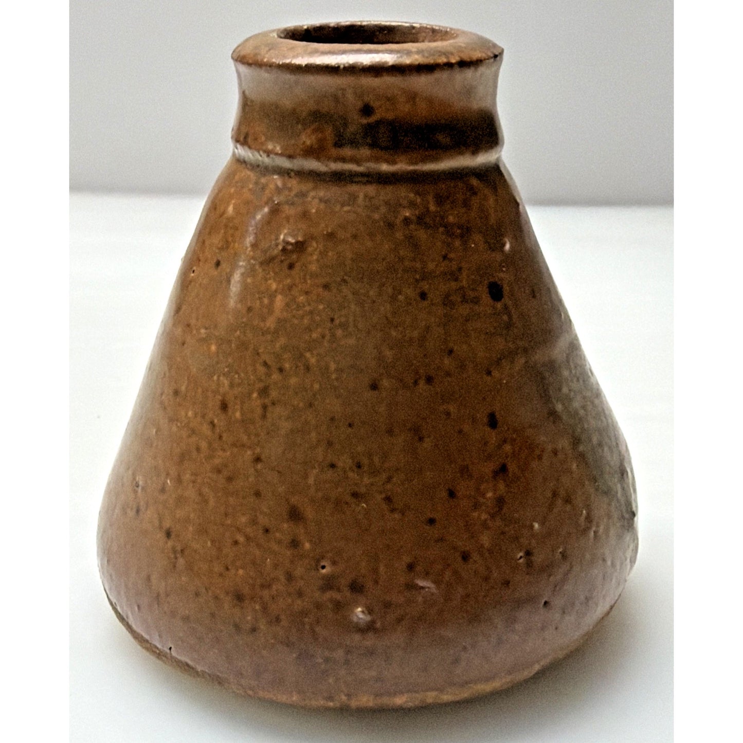 Primitive Stoneware Salt Glazed Cone Inkwell Brown Ink Bottle Vase