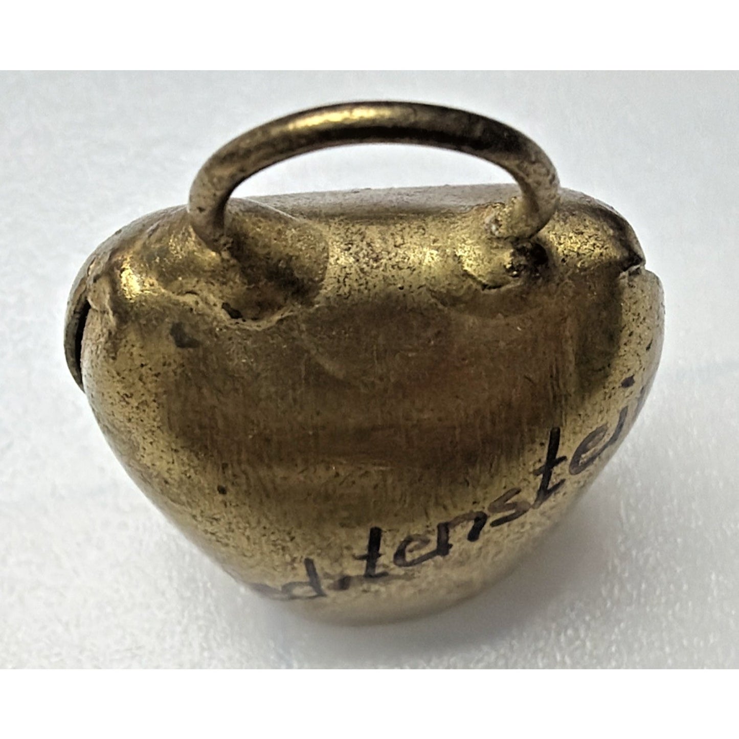 Vtg Gold Metal Brass Cow Bell Hand Painted Flower Floral Signed Liechtenstein