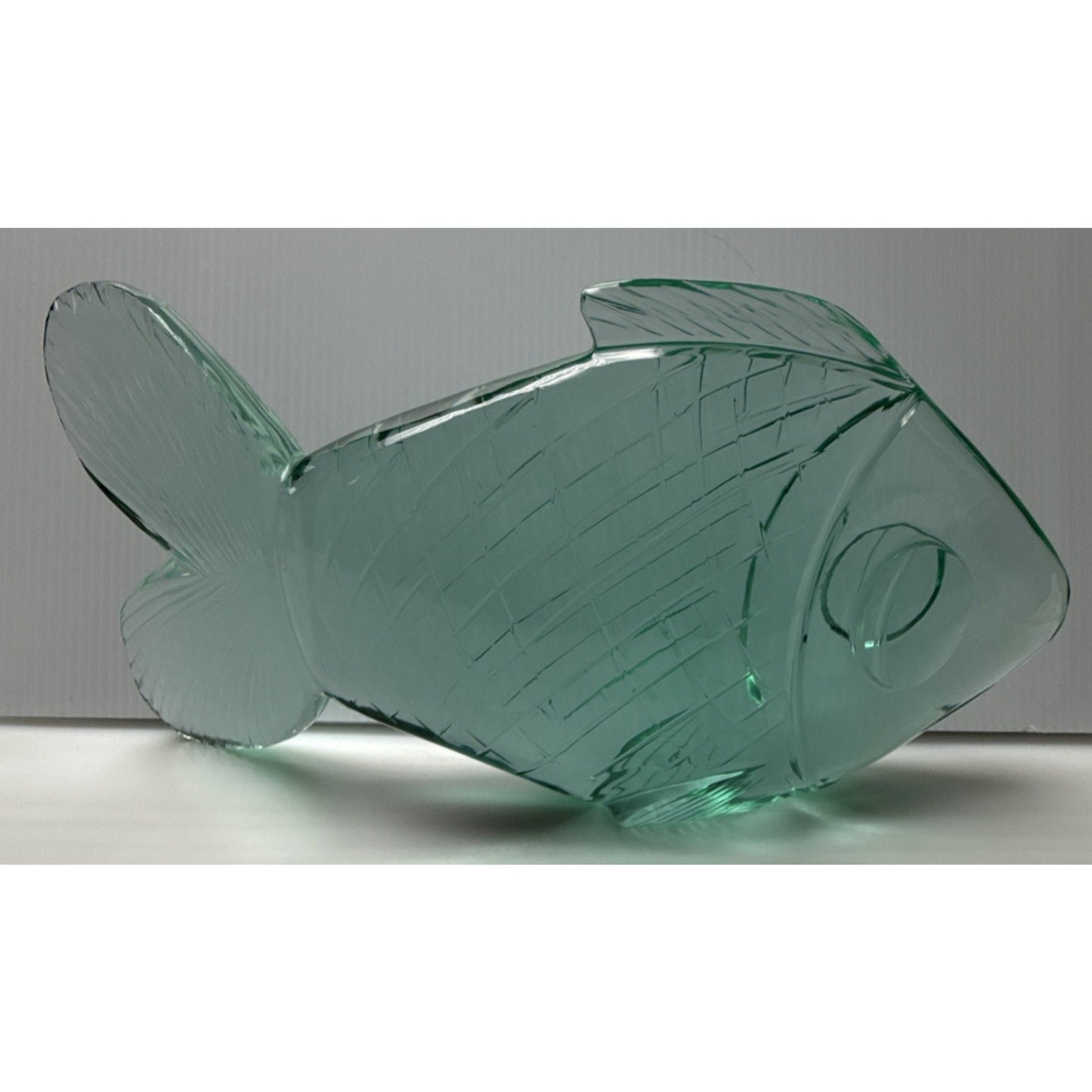 Vintage Cut Crystal Goldfish Big Eye Koi Fish Sculpture Aqua Green As-Is
