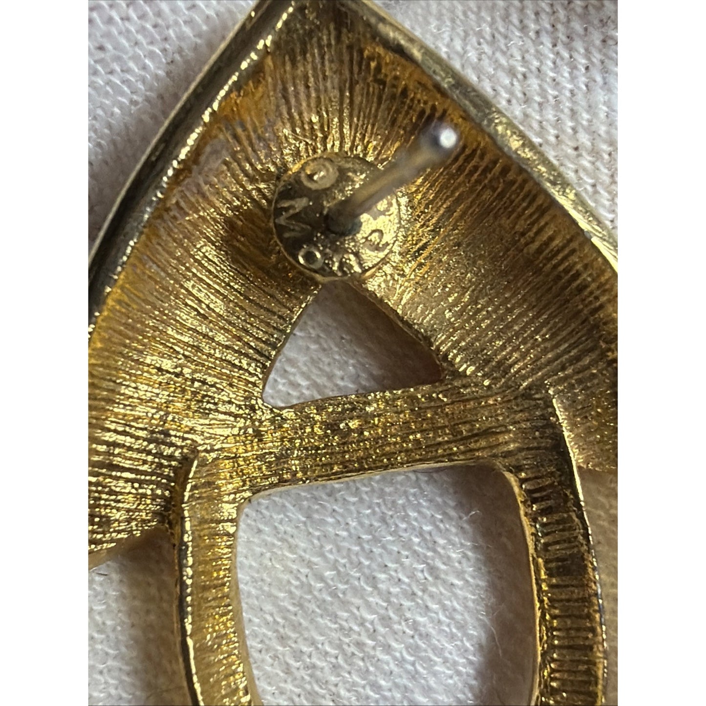 Vintage Monet Enamel Gold Tone Modernist Post Earrings White Geometric Large