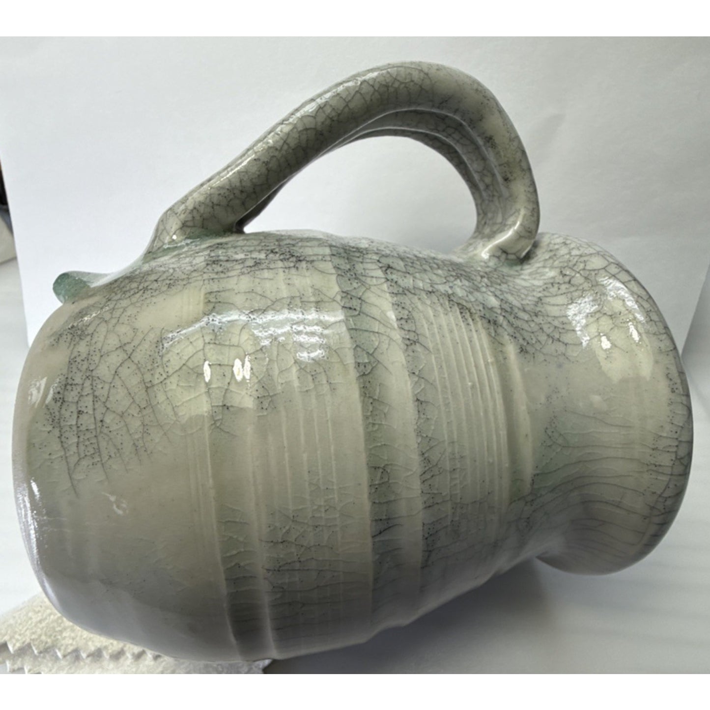 L Taylor Studio Art Pottery Large Celadon Green Crackle Glaze Mug Banded
