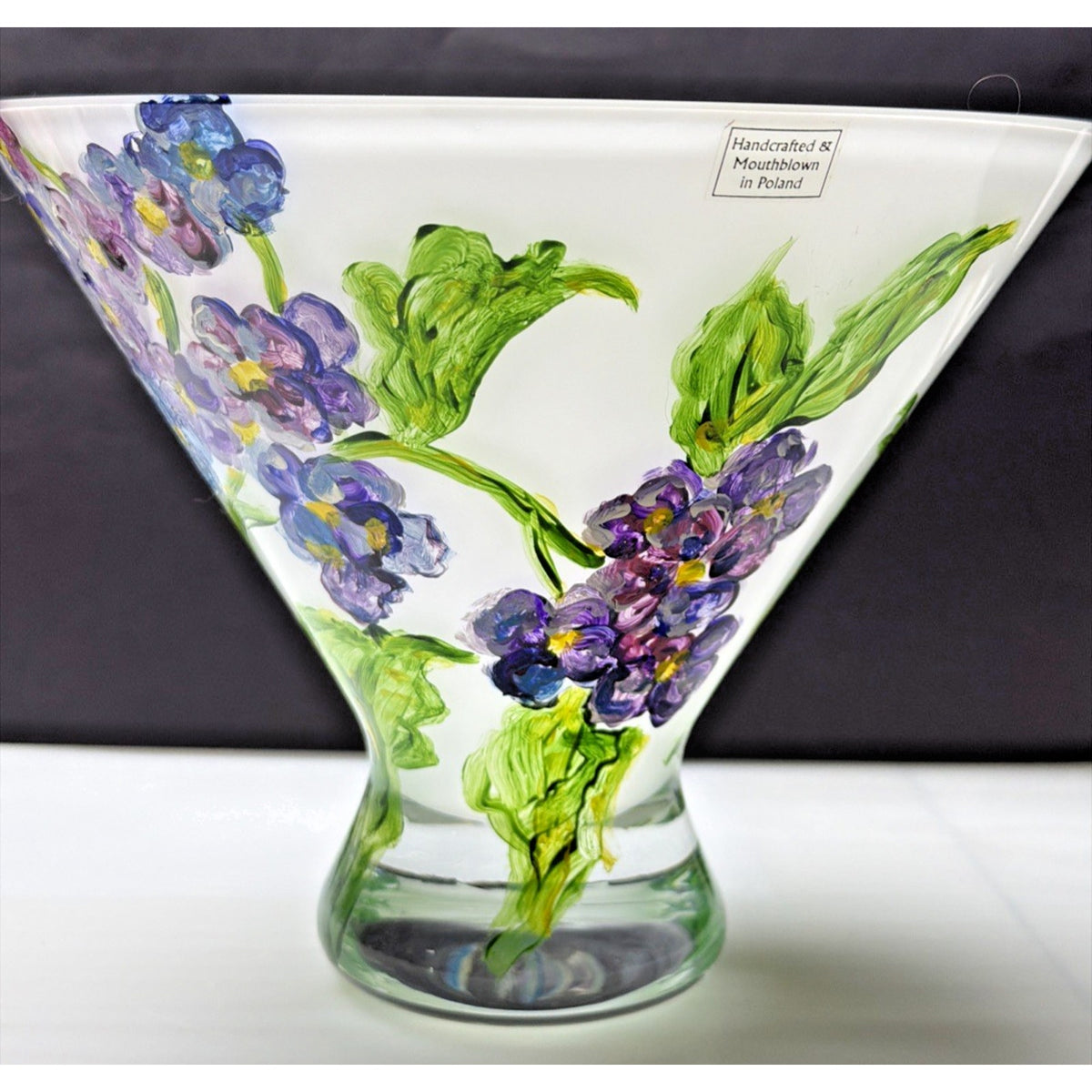 Vintage Mouth Blown Cased Art Glass Vase Hand Painted Floral Primrose Signed