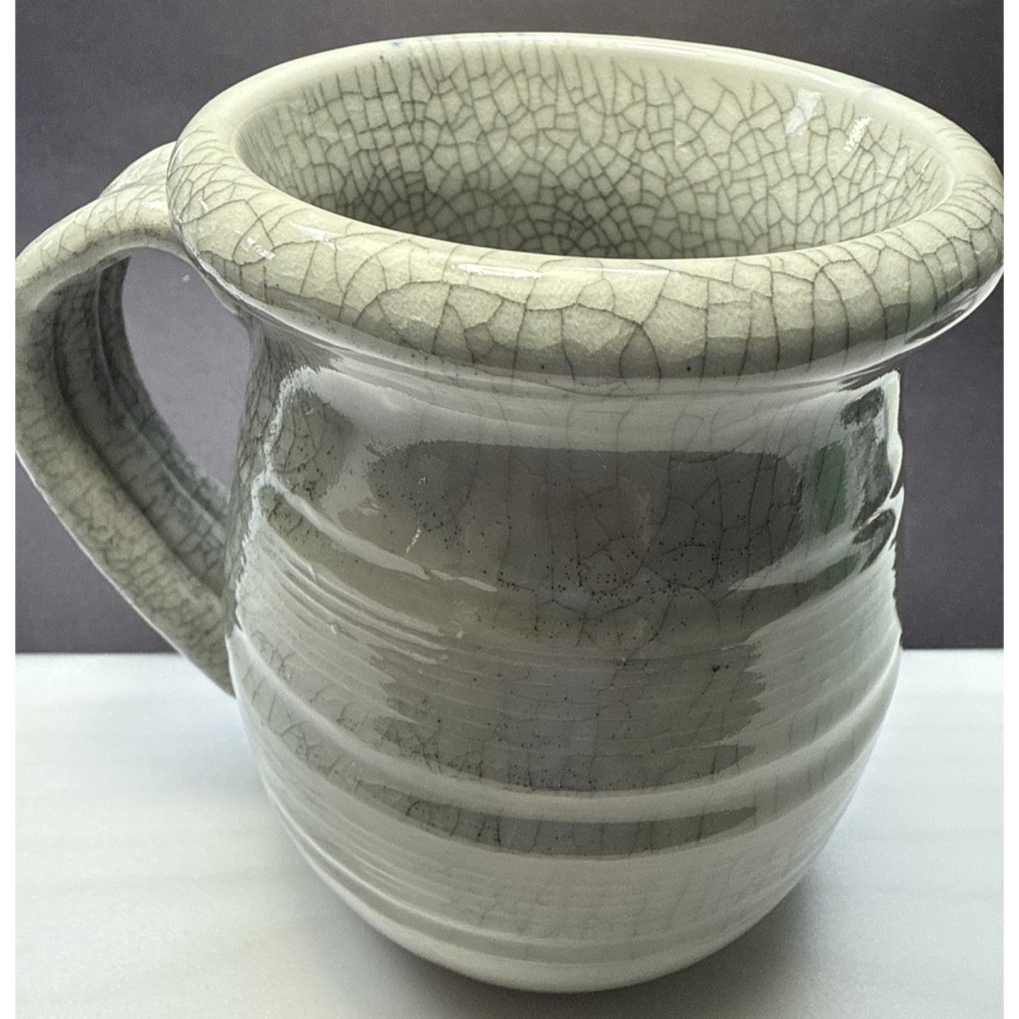 L Taylor Studio Art Pottery Large Celadon Green Crackle Glaze Mug Banded