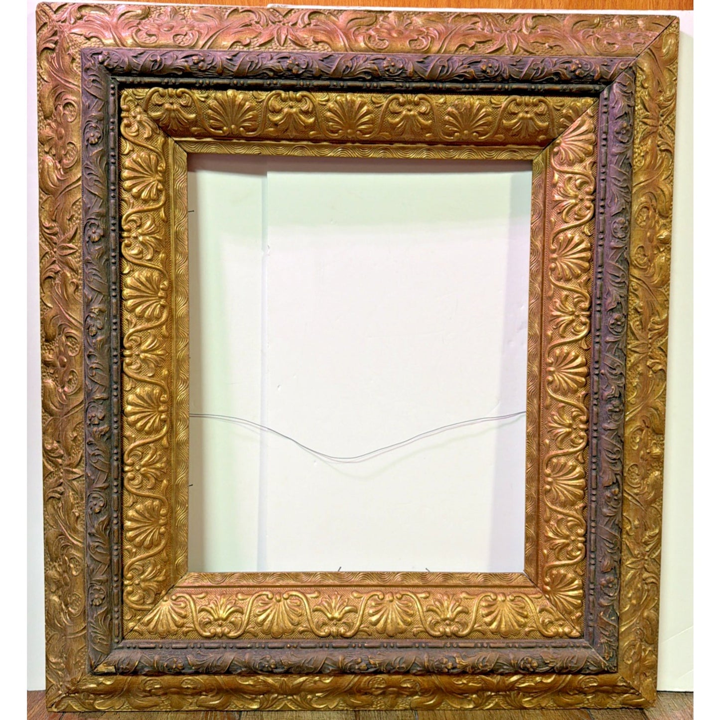 Antique Victorian Layered Wood Gold Floral Gesso Frame Only Wall Art As Is