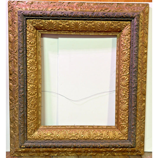 Antique Victorian Layered Wood Gold Floral Gesso Frame Only Wall Art As Is