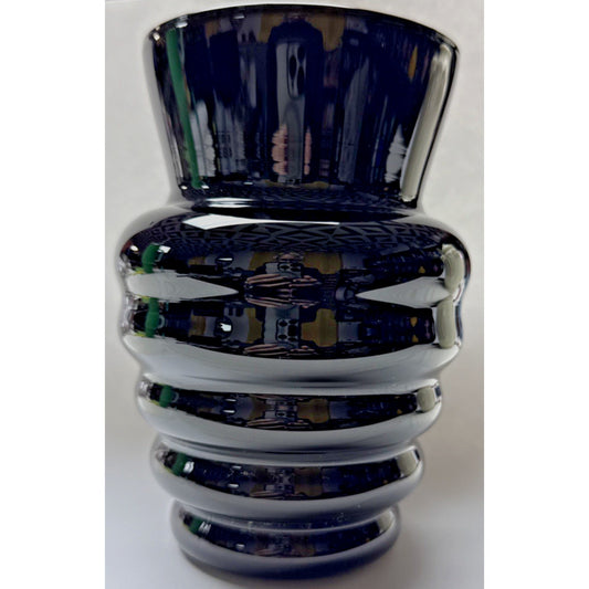 Vtg Finn Crystal Iittala Marlene Vase Kerttu Nurminen Black Amethyst Ribbed Vase