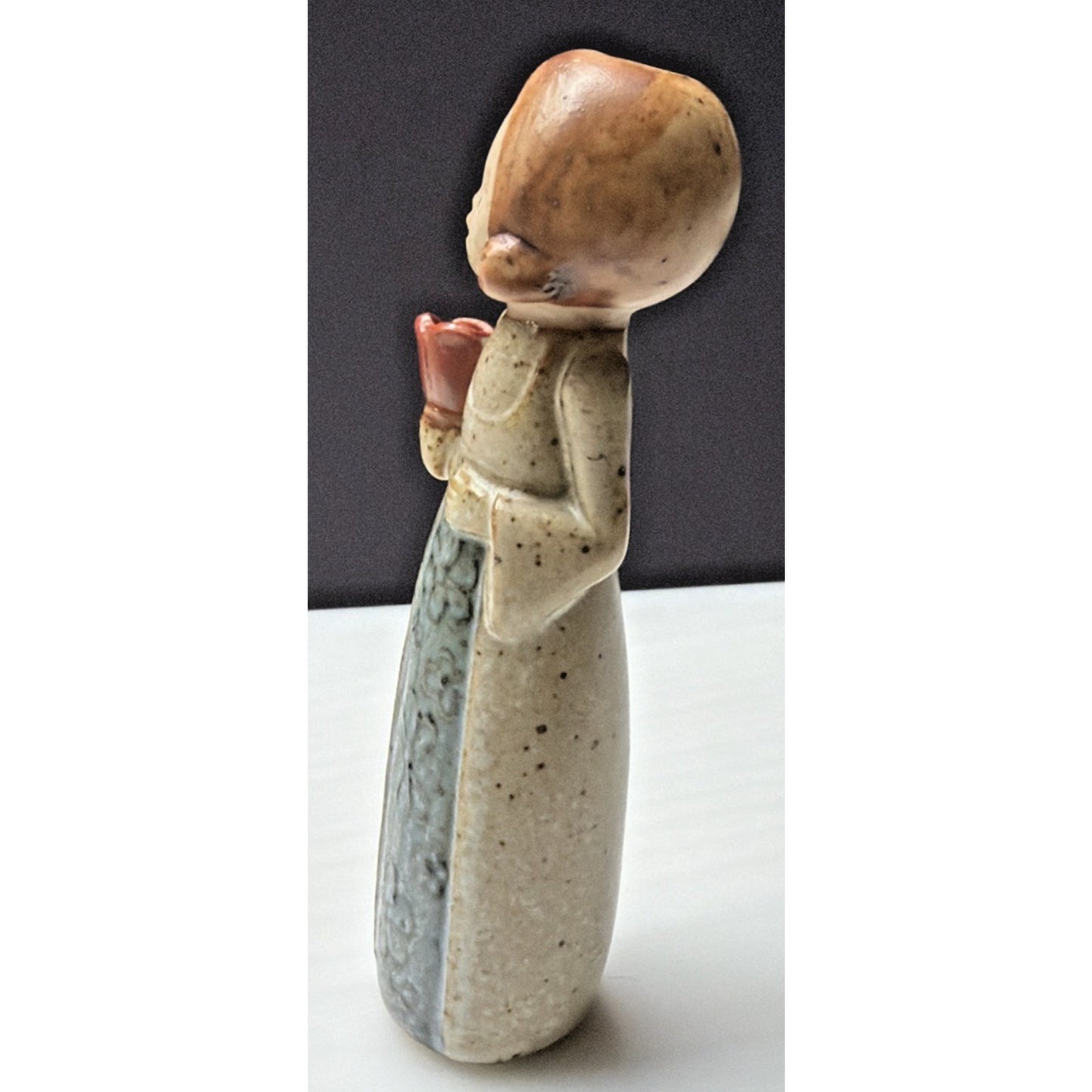 Vtg Uctci Pottery Stoneware Figurine Candle Holder Woman Girl Red Bell Flower