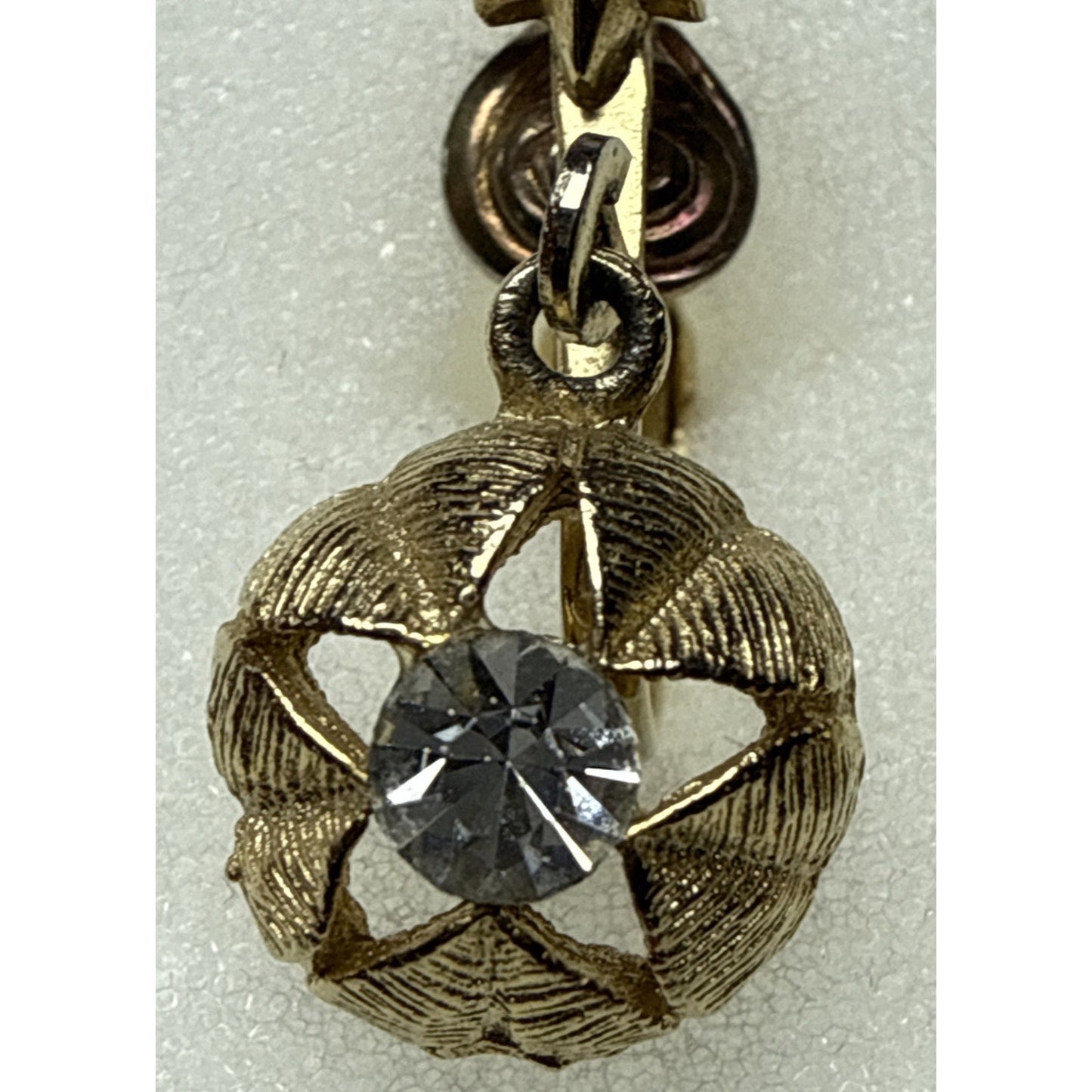 Vintage Atomic Starburst Star Clip On Dangle Earrings Rhinestone